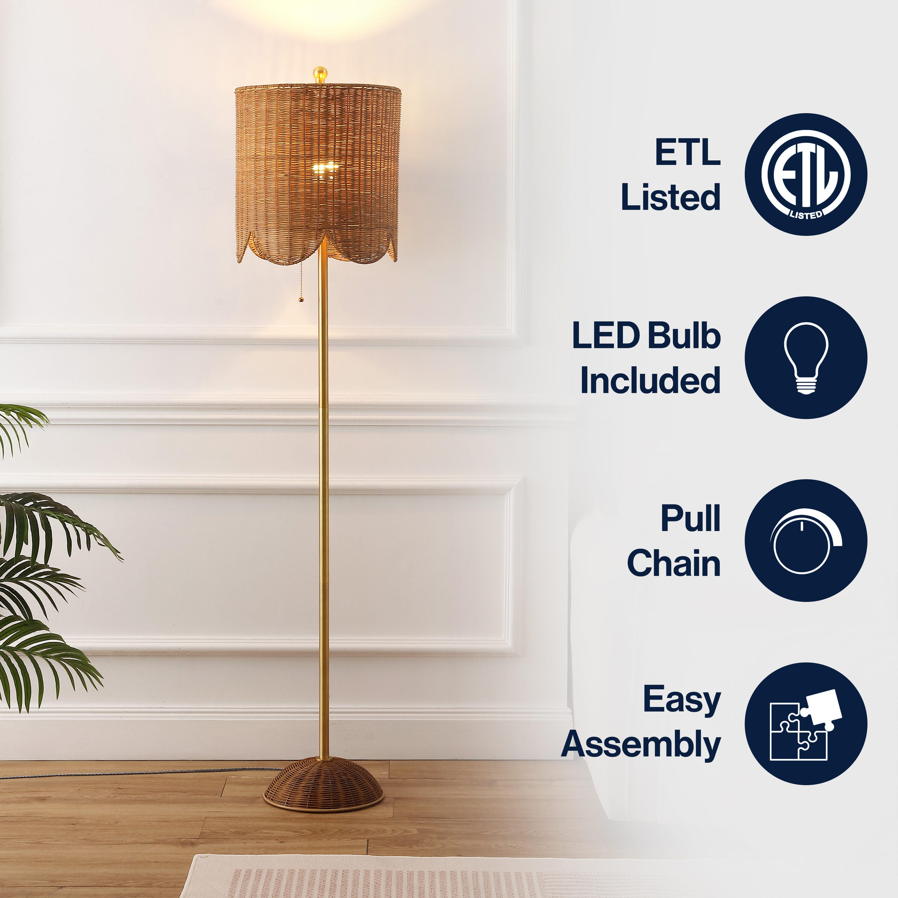 JONATHAN Y Joel Floor Lamp, Brown/Brass Gold, large
