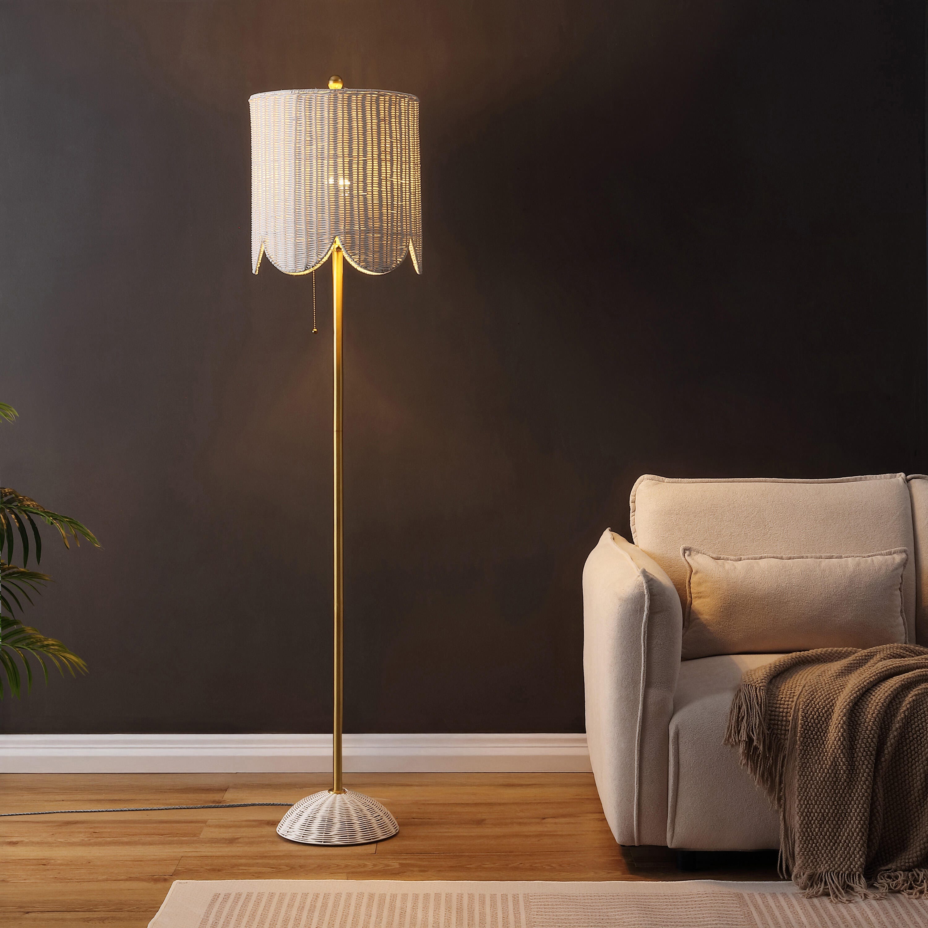JONATHAN Y Joel Floor Lamp, White/Brass Gold, rollover