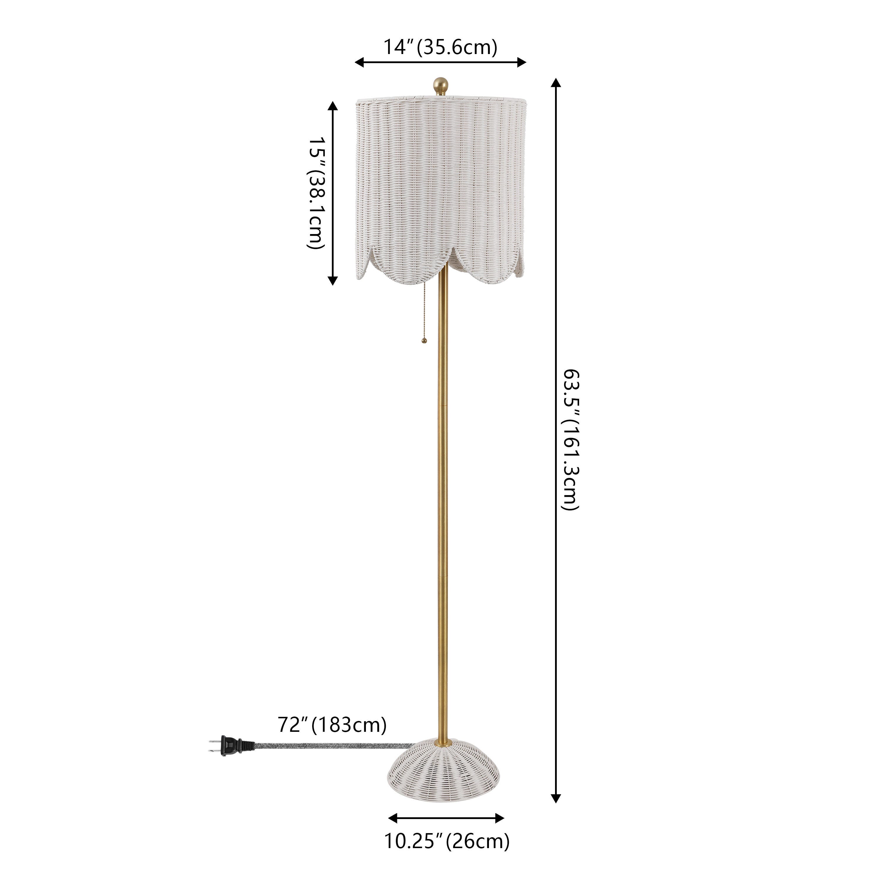 JONATHAN Y Joel Floor Lamp, White/Brass Gold, large
