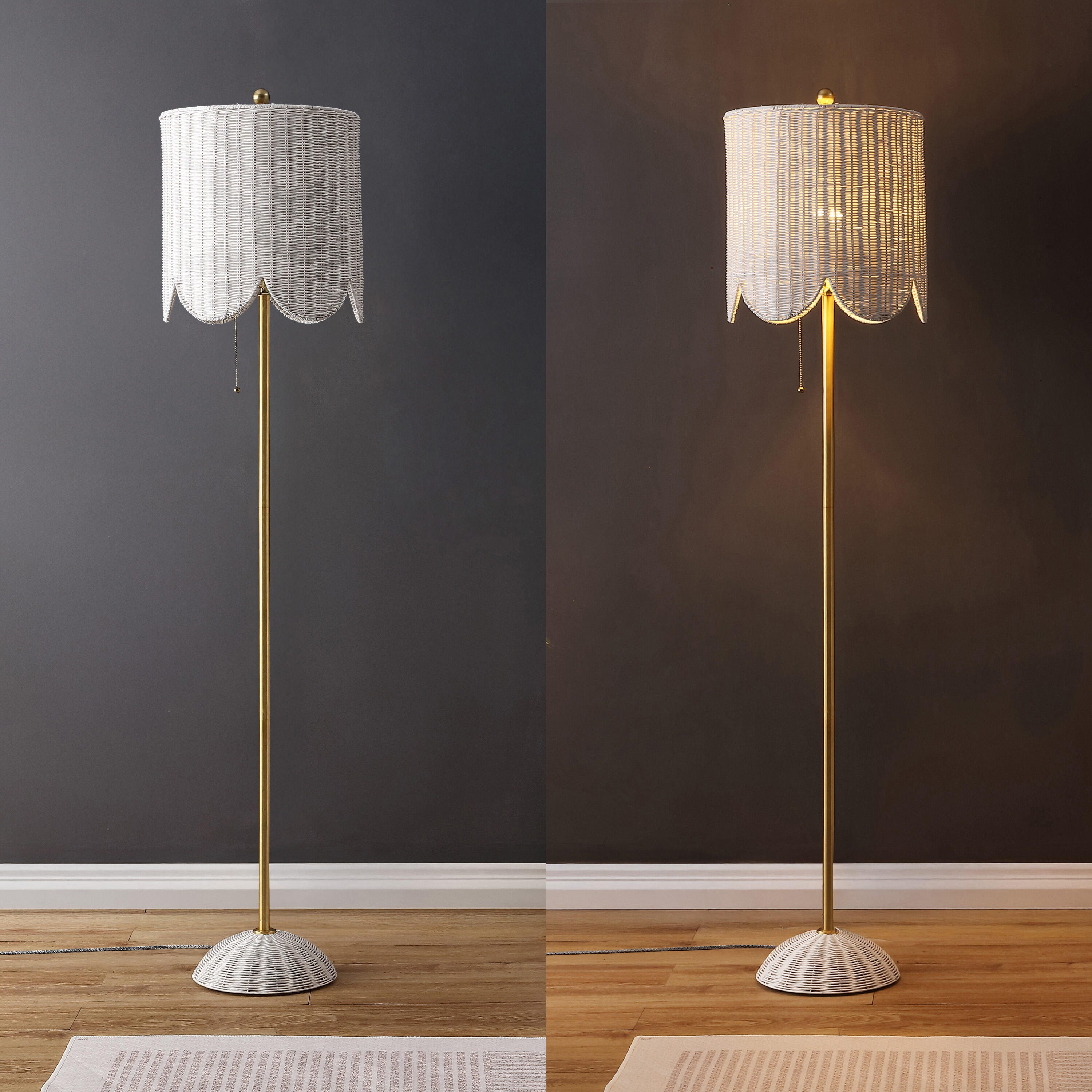 JONATHAN Y Joel Floor Lamp, White/Brass Gold, large