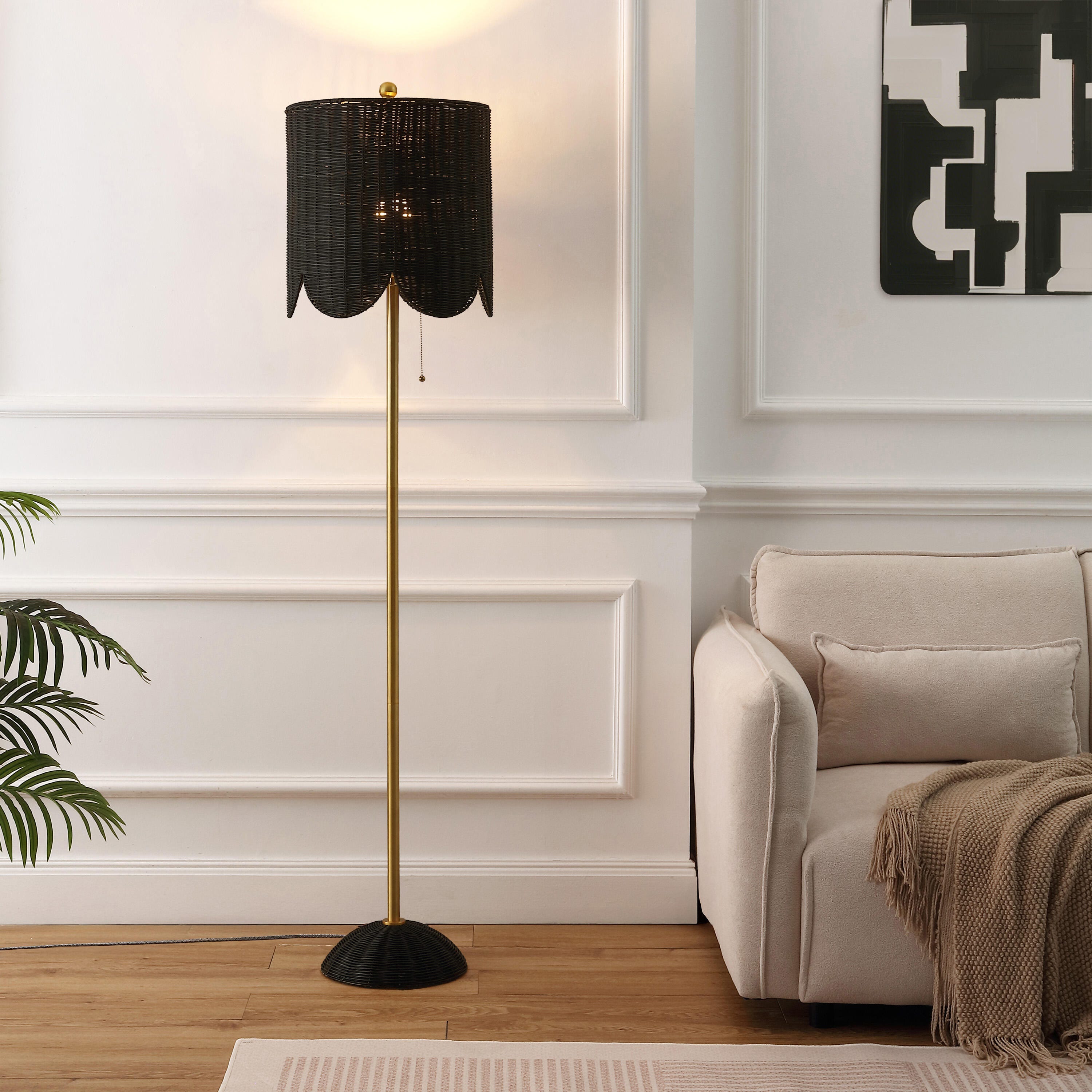 JONATHAN Y Joel Floor Lamp, Black/Brass Gold, rollover