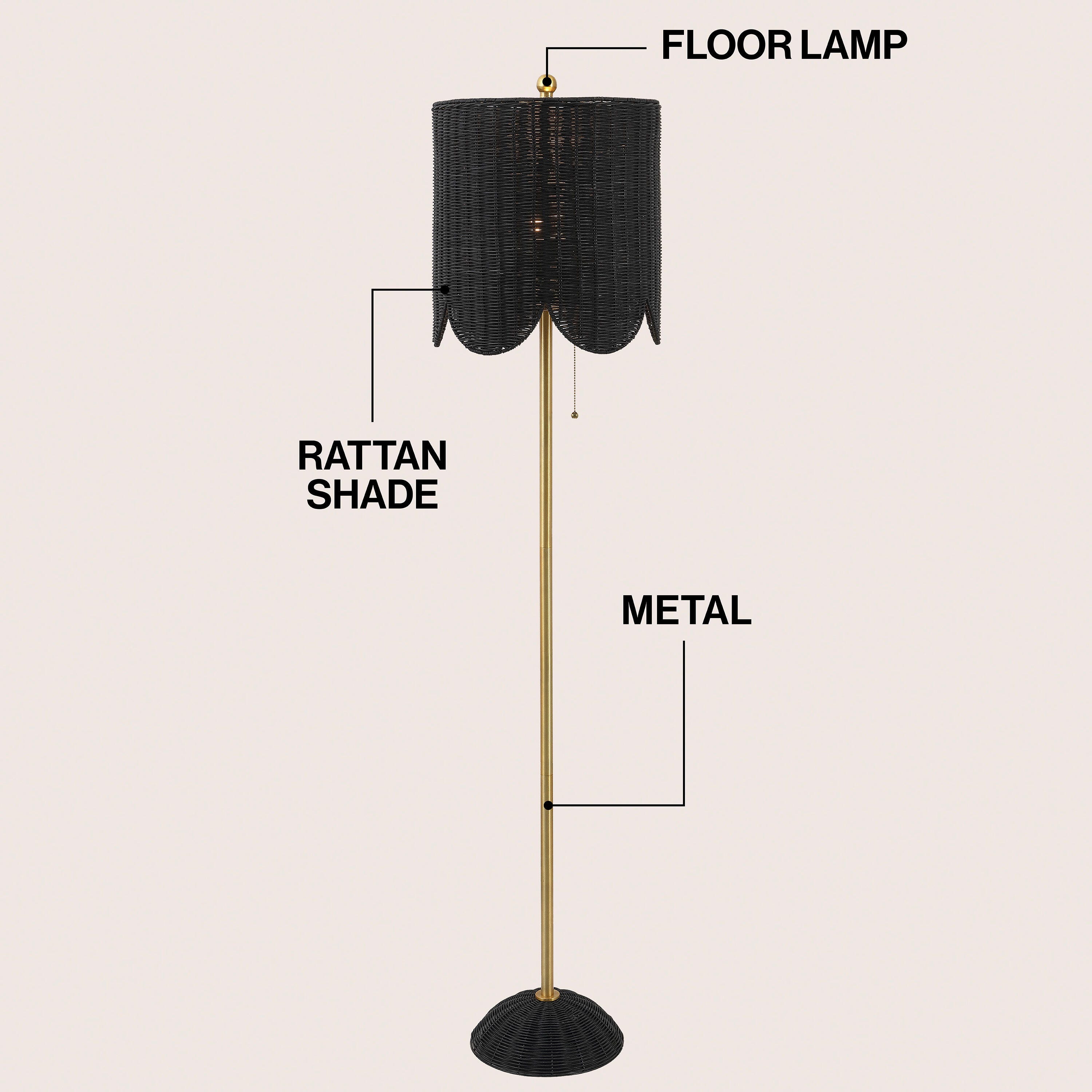 JONATHAN Y Joel Floor Lamp, Black/Brass Gold, large