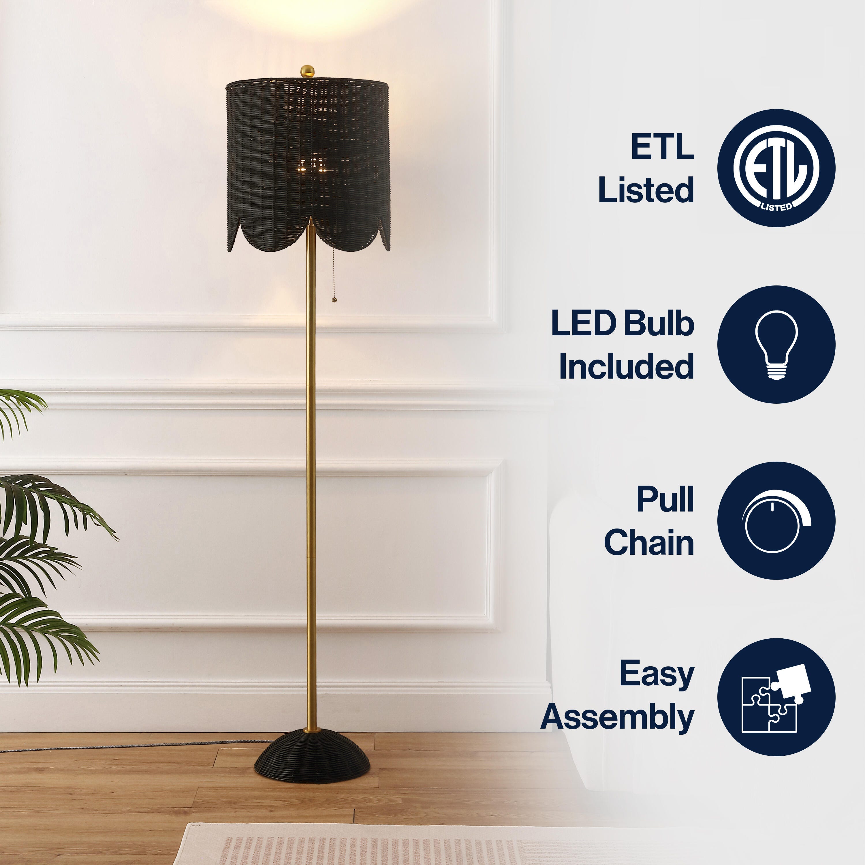 JONATHAN Y Joel Floor Lamp, Black/Brass Gold, large