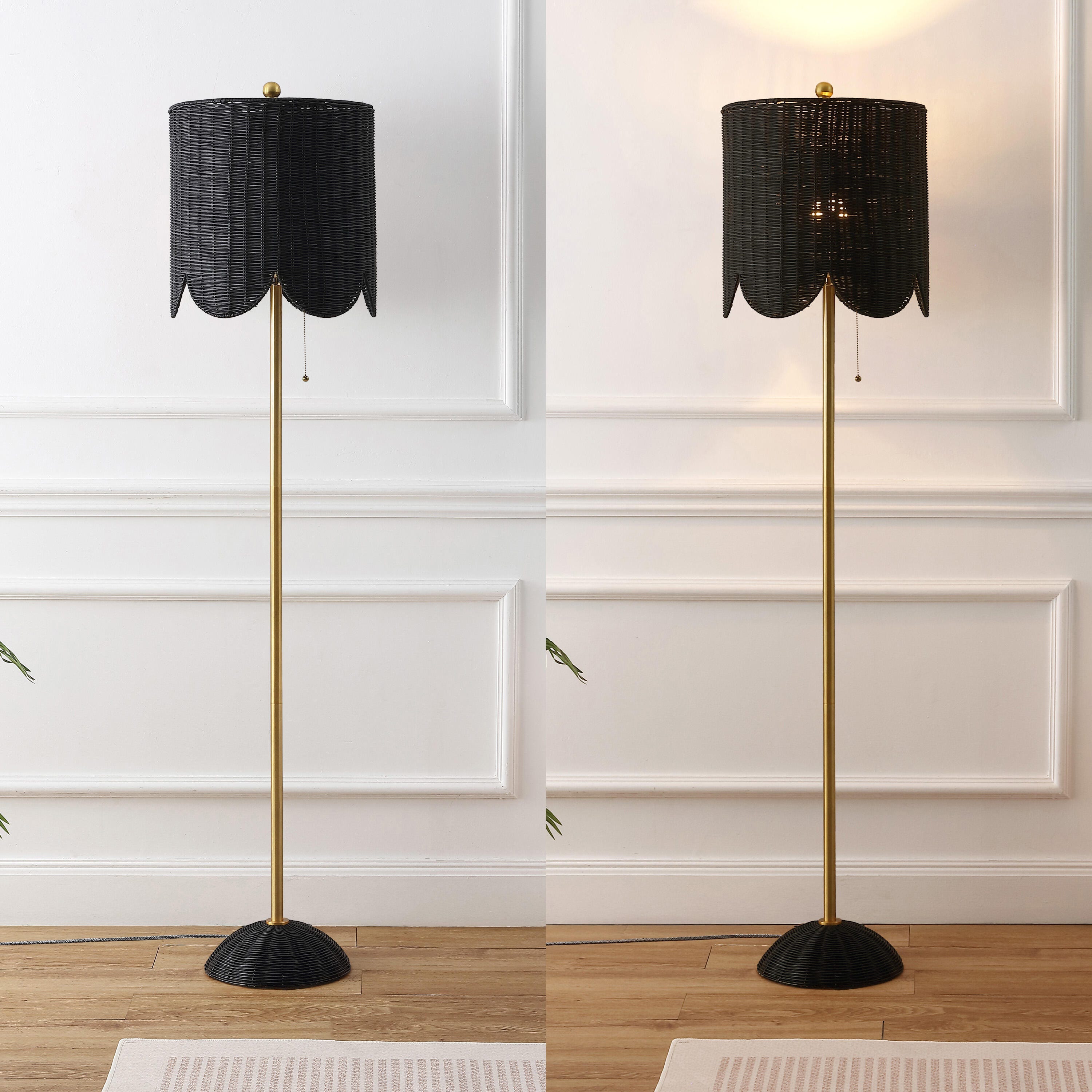 JONATHAN Y Joel Floor Lamp, Black/Brass Gold, large