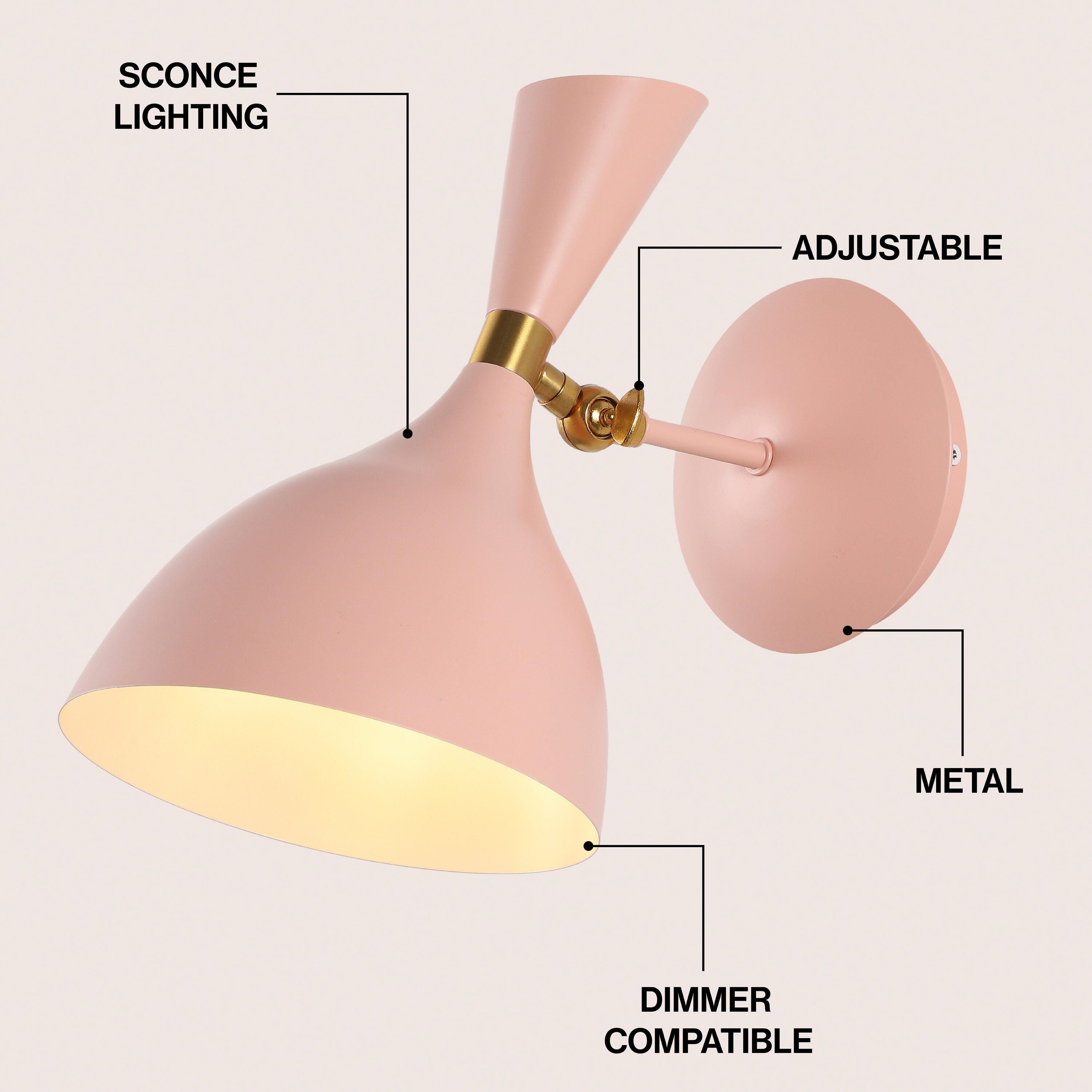 JONATHAN Y Josef Wall Sconce, Pink/Brass Gold, large