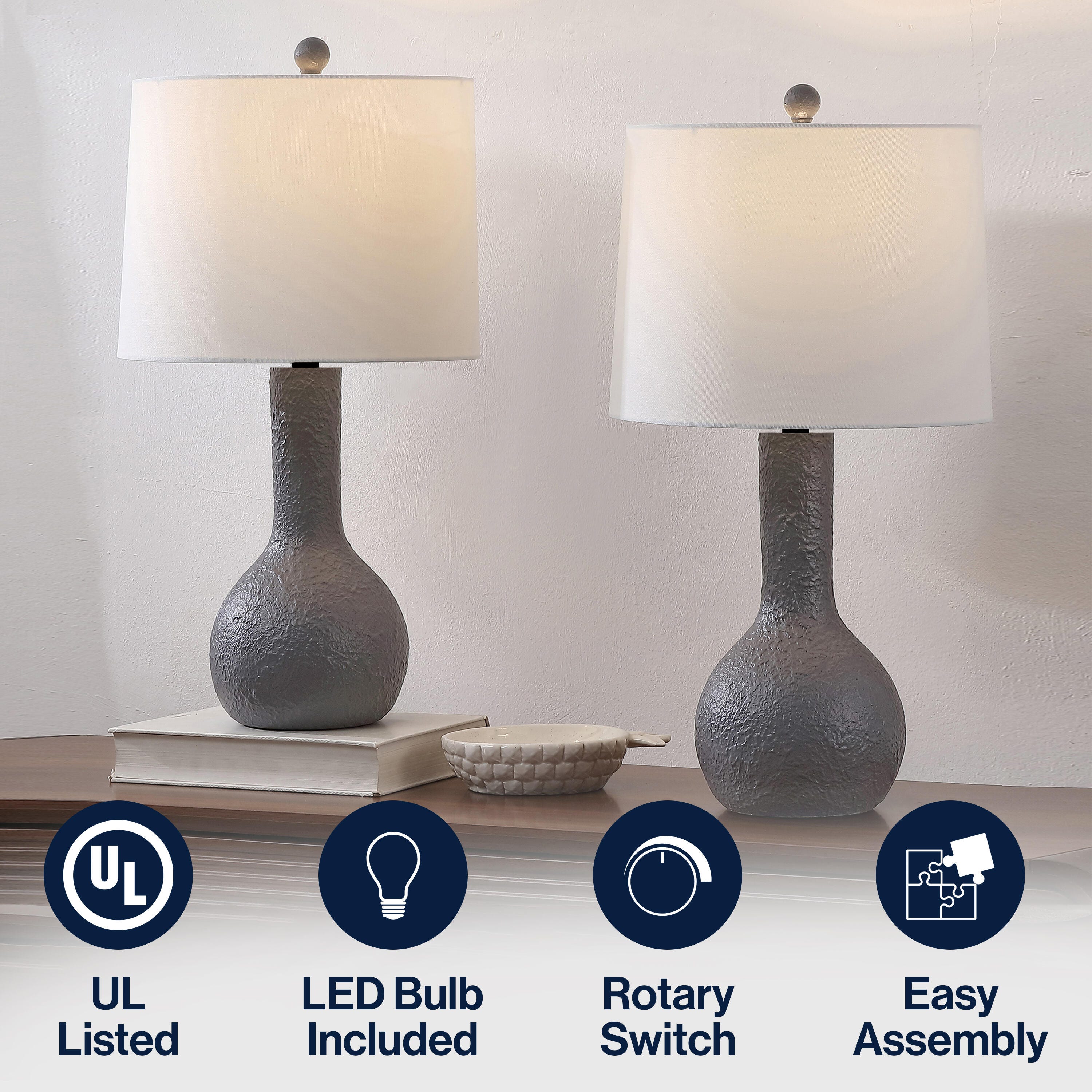 JONATHAN Y Katee Table Lamp (Set of 2), Gray, large