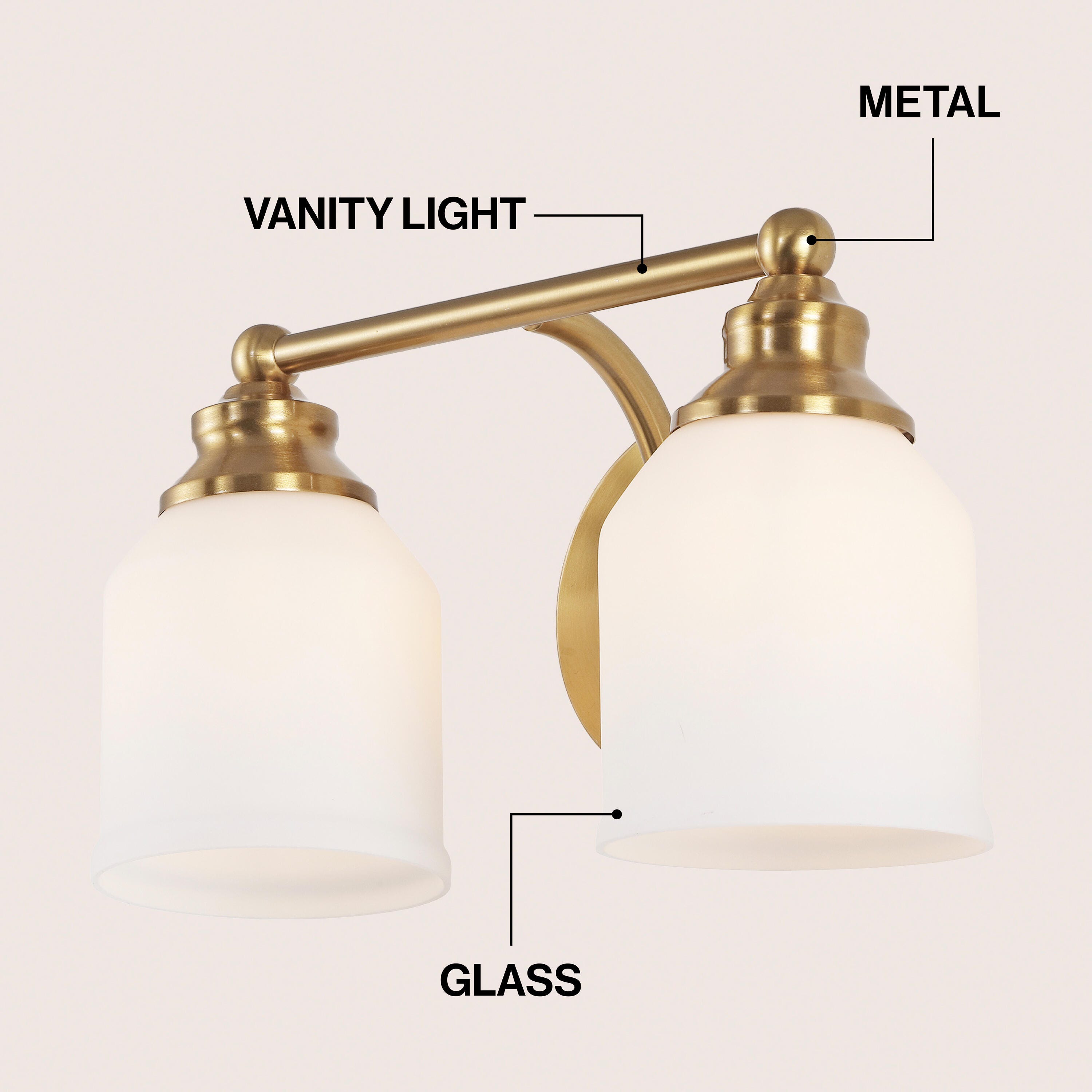 JONATHAN Y Lydia 2-Light Scone, Brass Gold/White, large