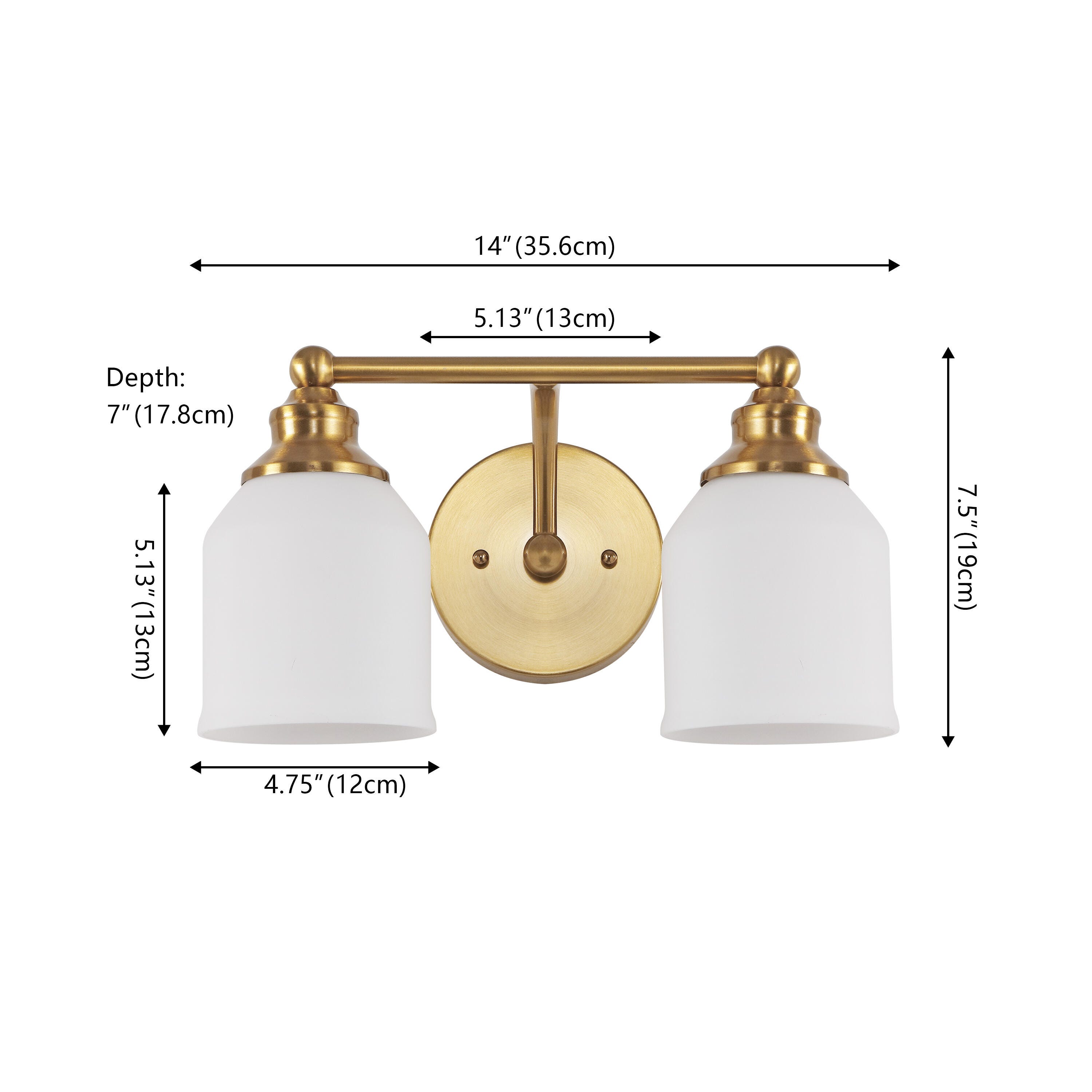 JONATHAN Y Lydia 2-Light Scone, Brass Gold/White, large