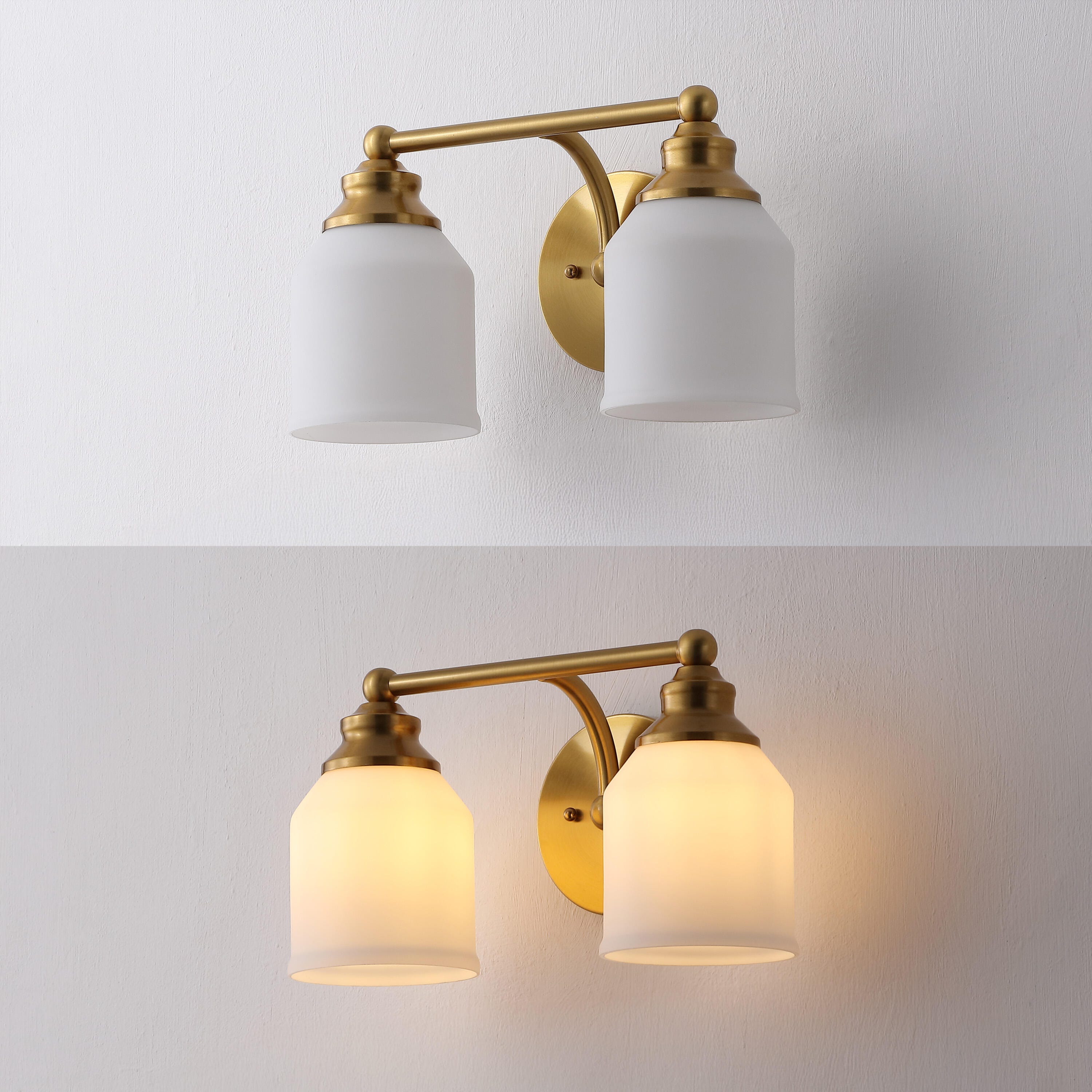 JONATHAN Y Lydia 2-Light Scone, Brass Gold/White, large