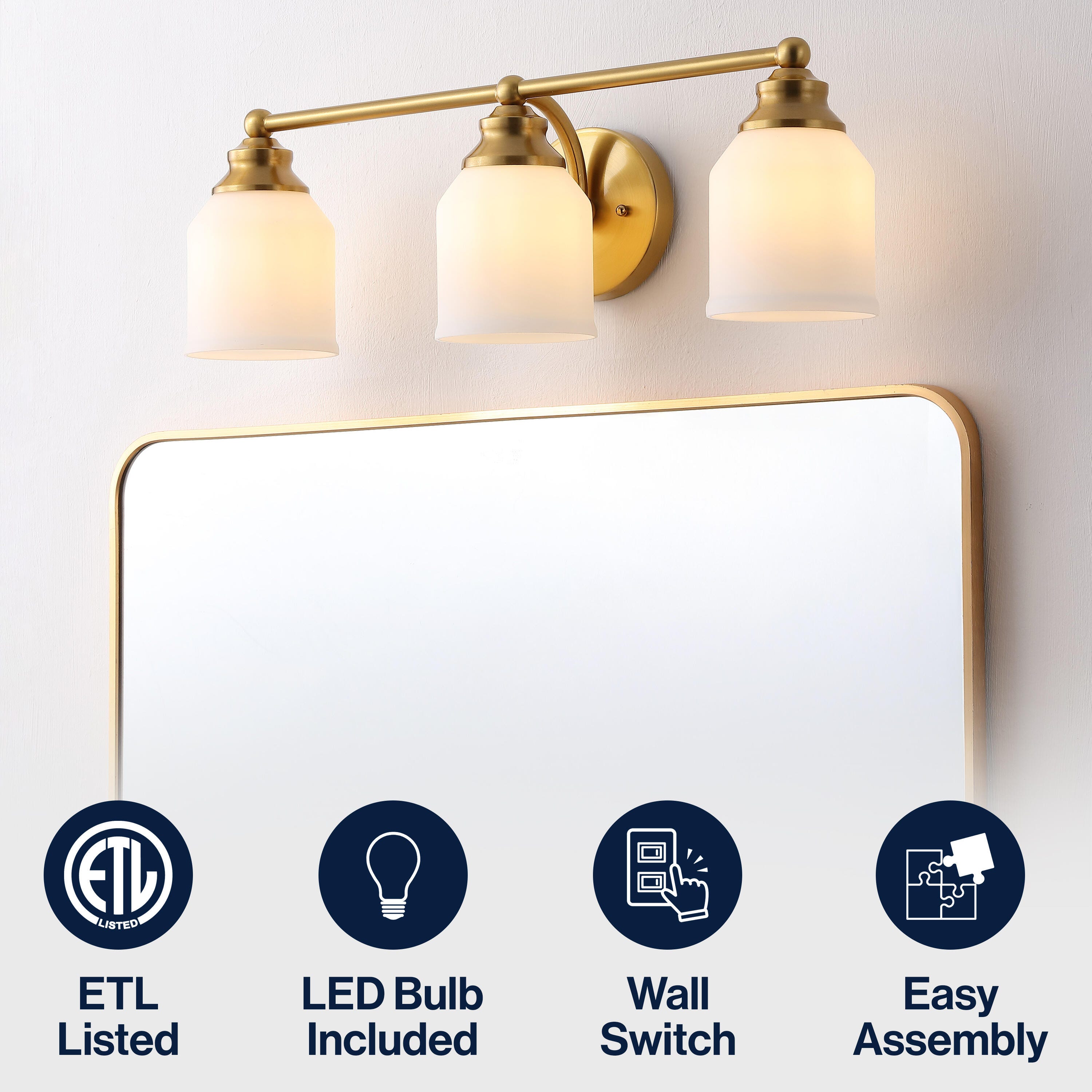 JONATHAN Y Lydia 3-Light Scone, Brass Gold/White, large