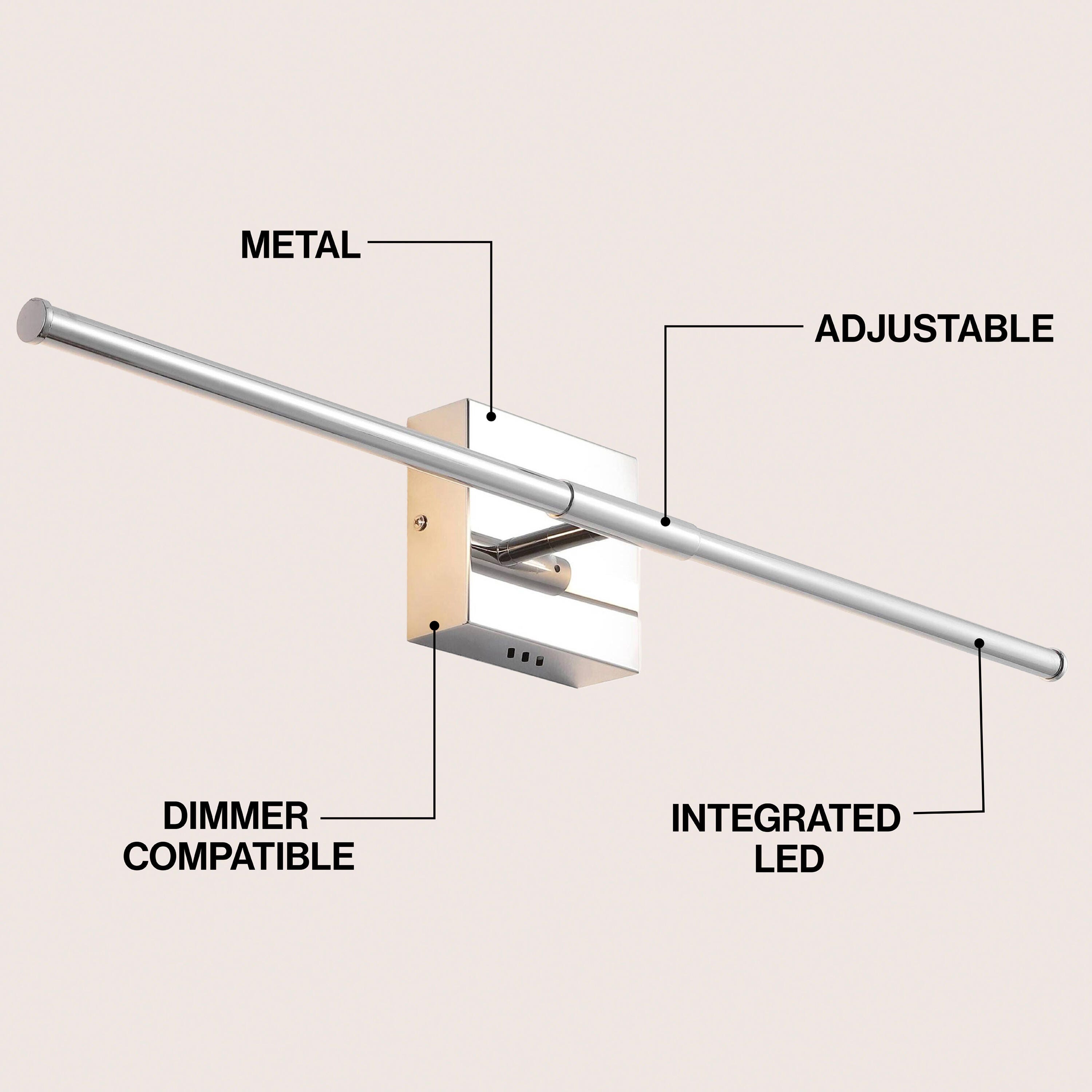 JONATHAN Y McKenna Wall Sconce, Chrome, large