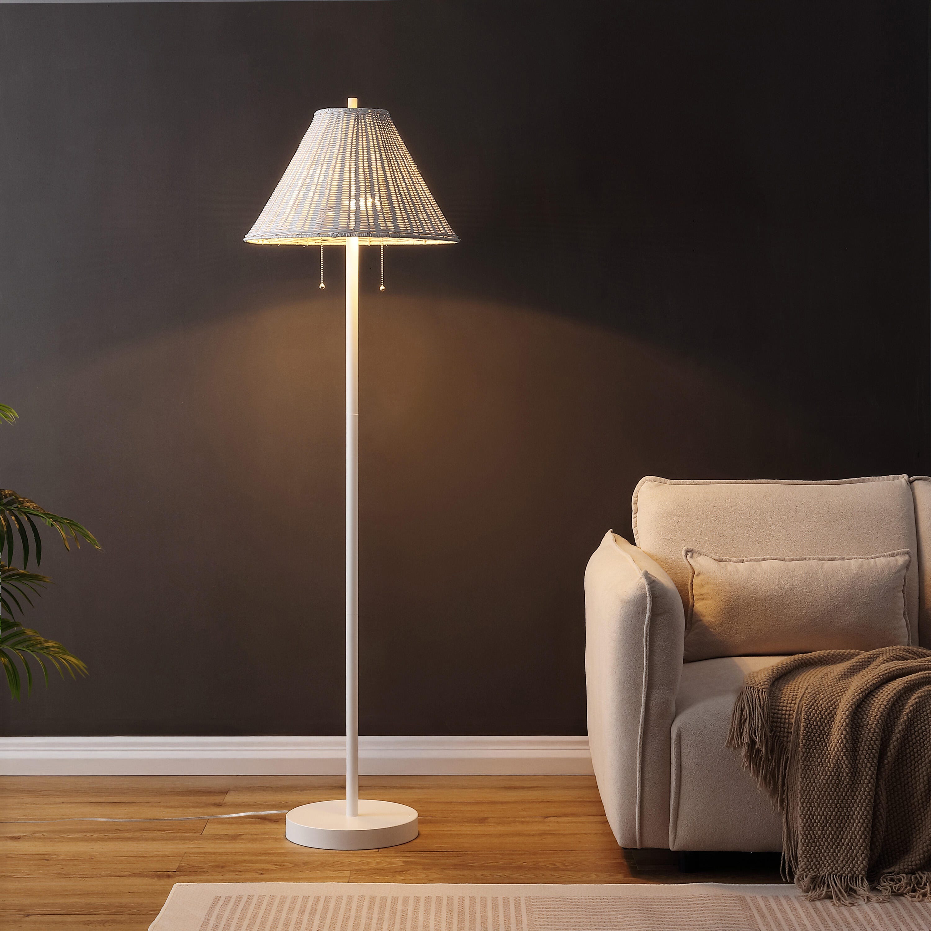 JONATHAN Y Nando Floor Lamp, White, rollover