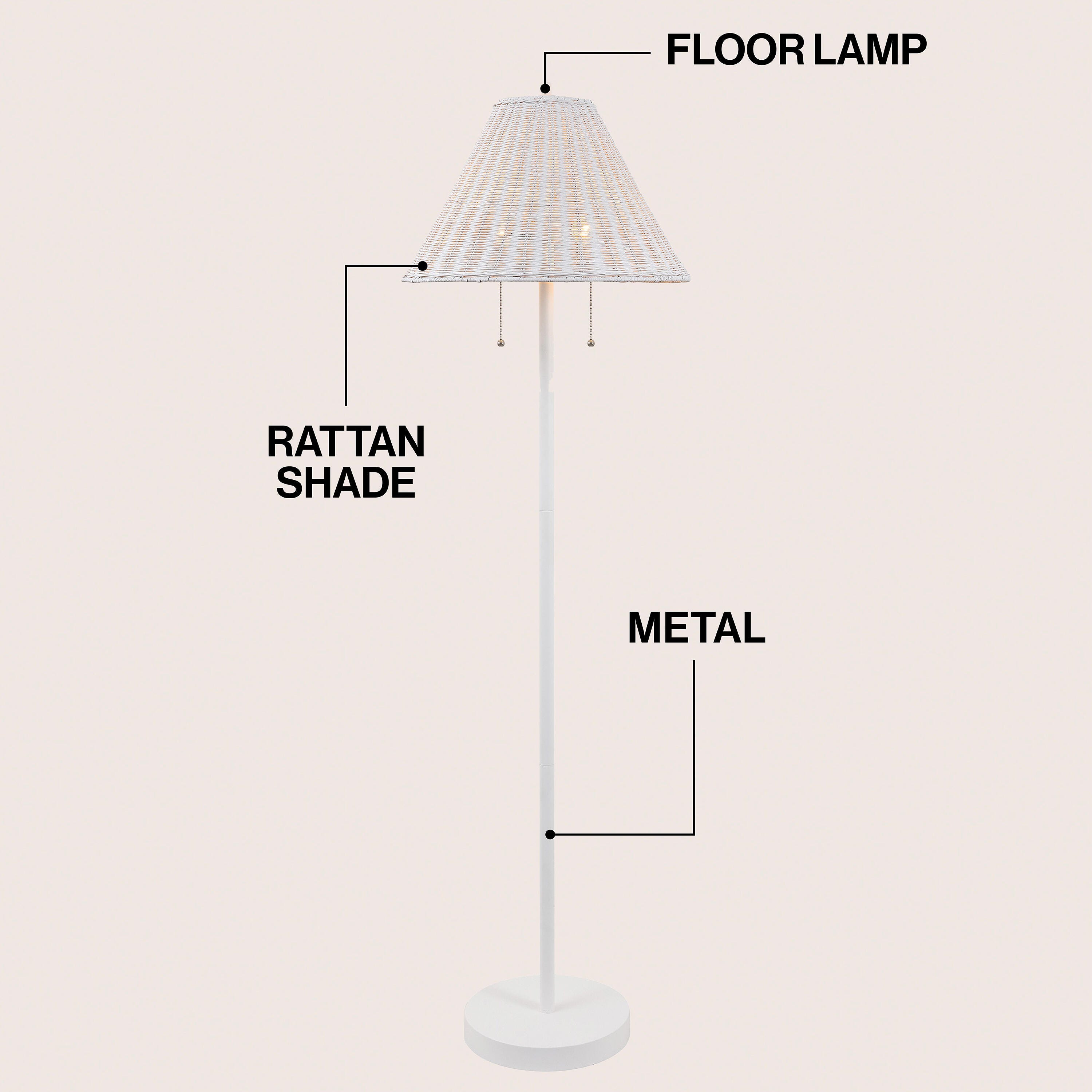 JONATHAN Y Nando Floor Lamp, White, large