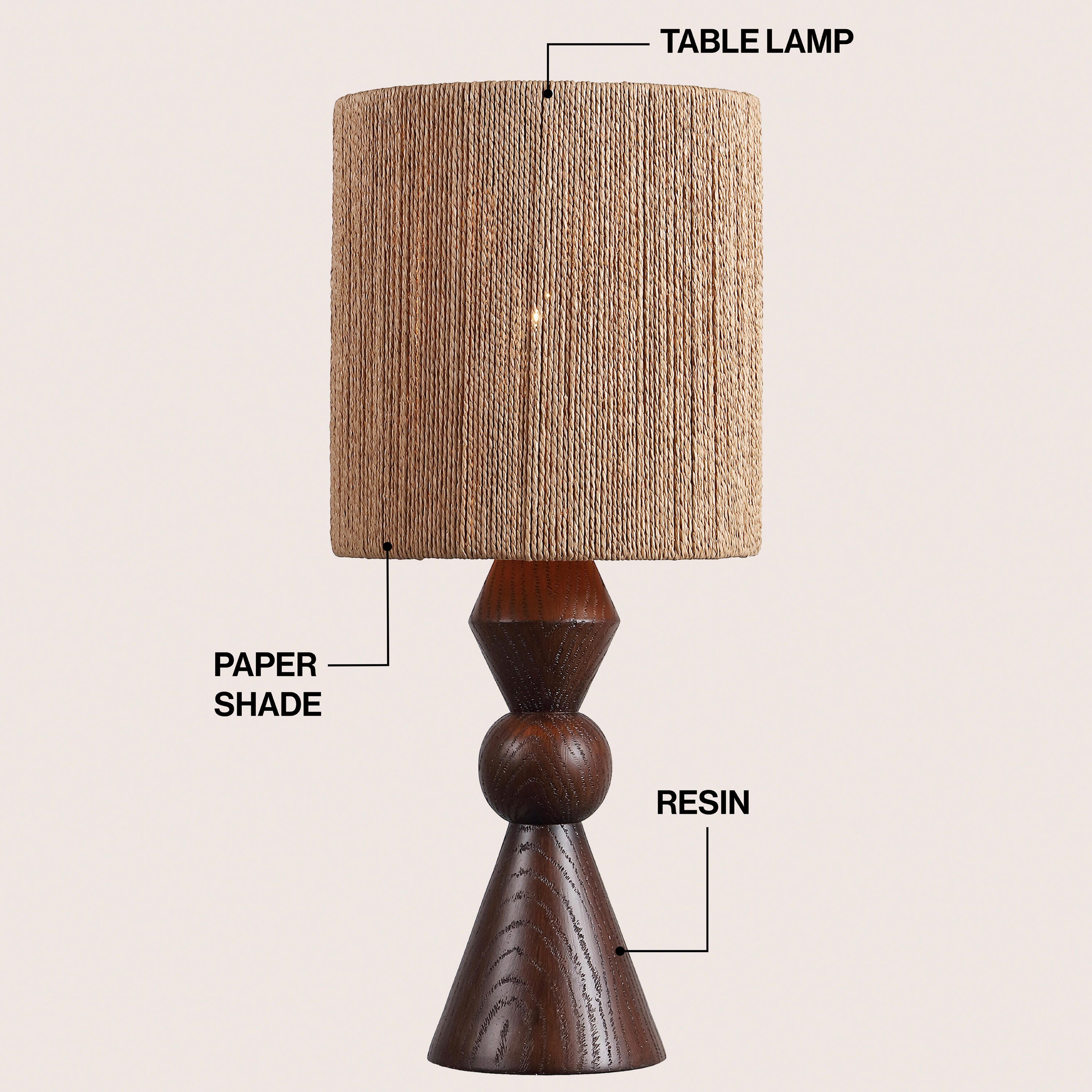 JONATHAN Y Orbic Taper Table Lamp, Dark Brown, large