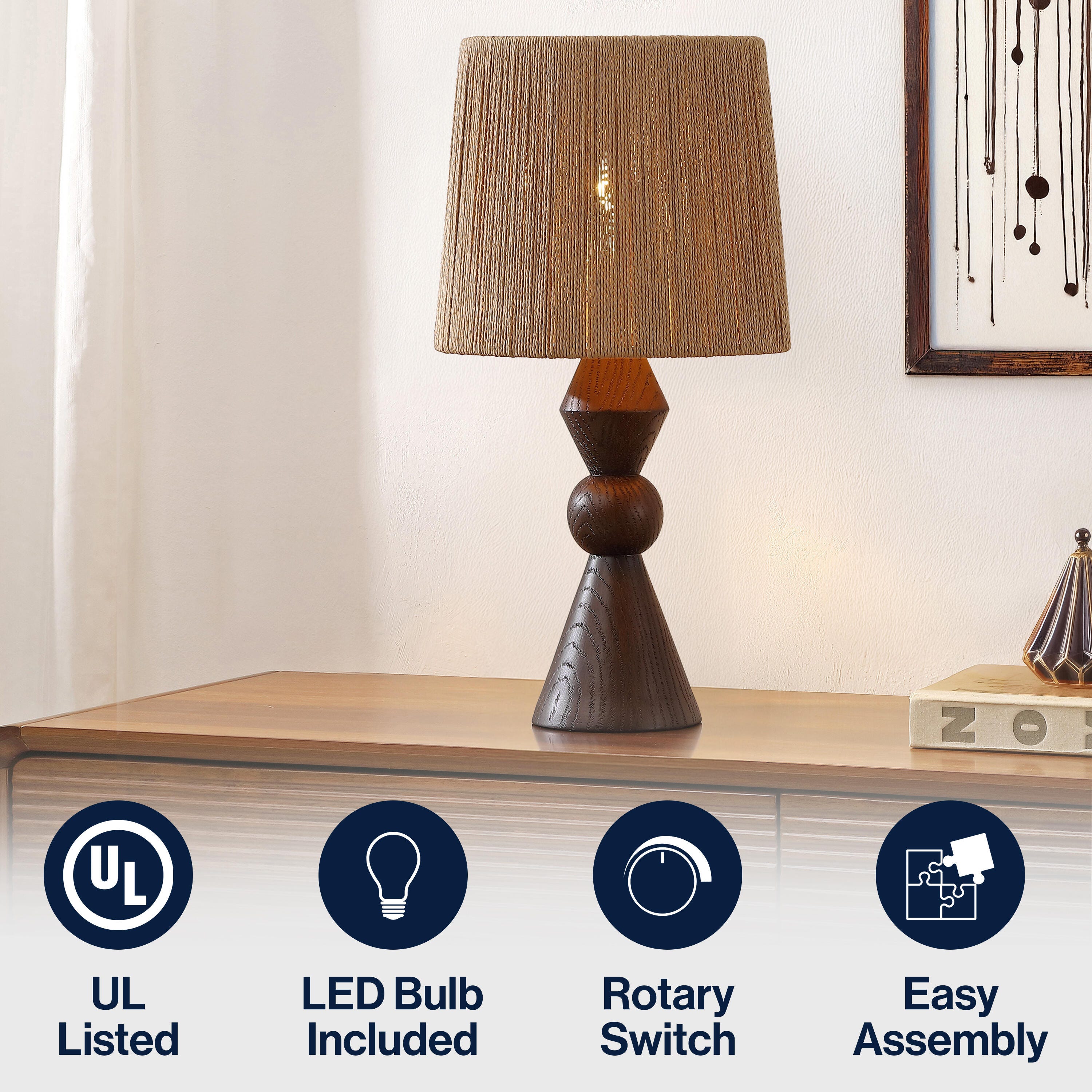 JONATHAN Y Orbic Taper Table Lamp, Dark Brown, large