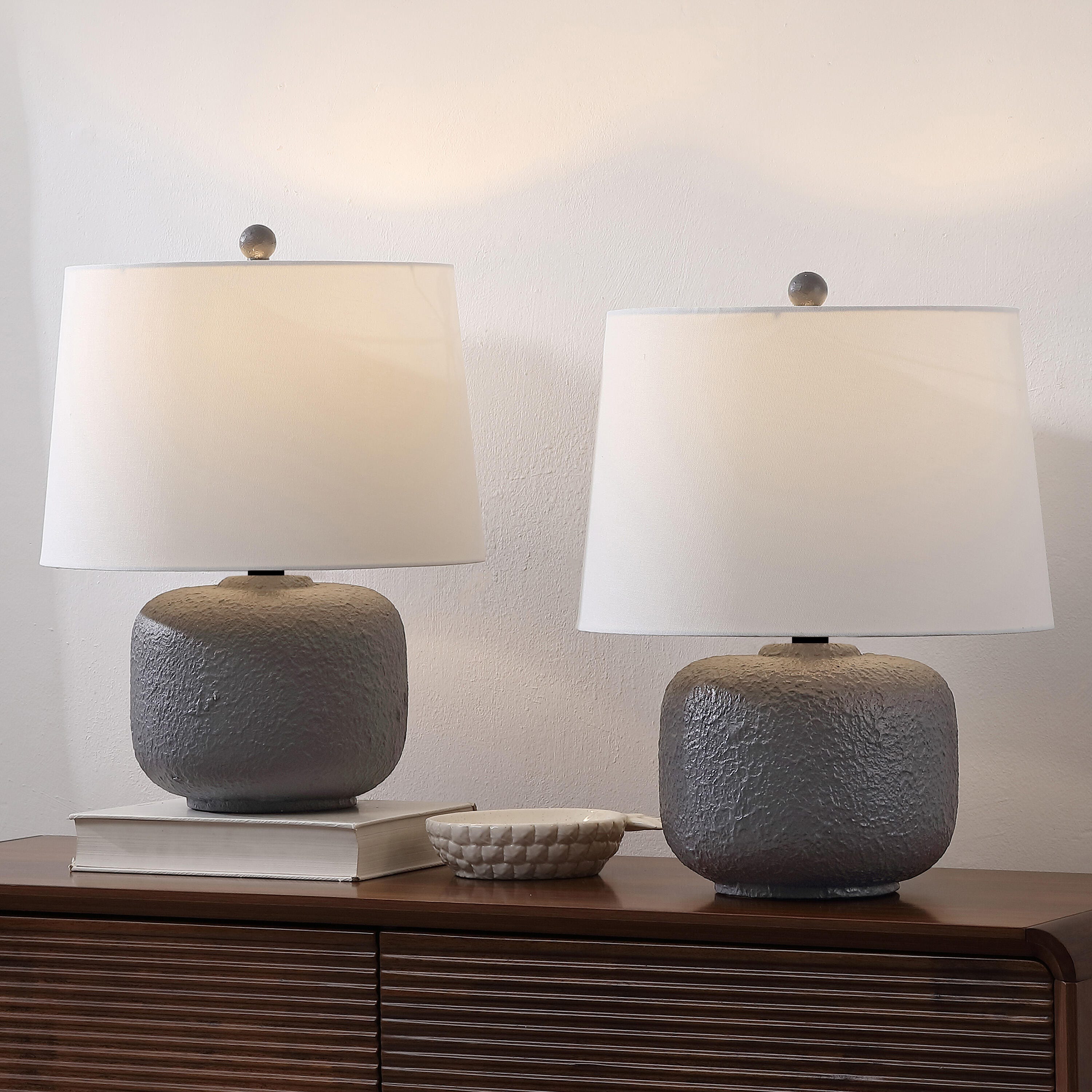 JONATHAN Y Qualm Table Lamp (Set of 2), Gray, rollover
