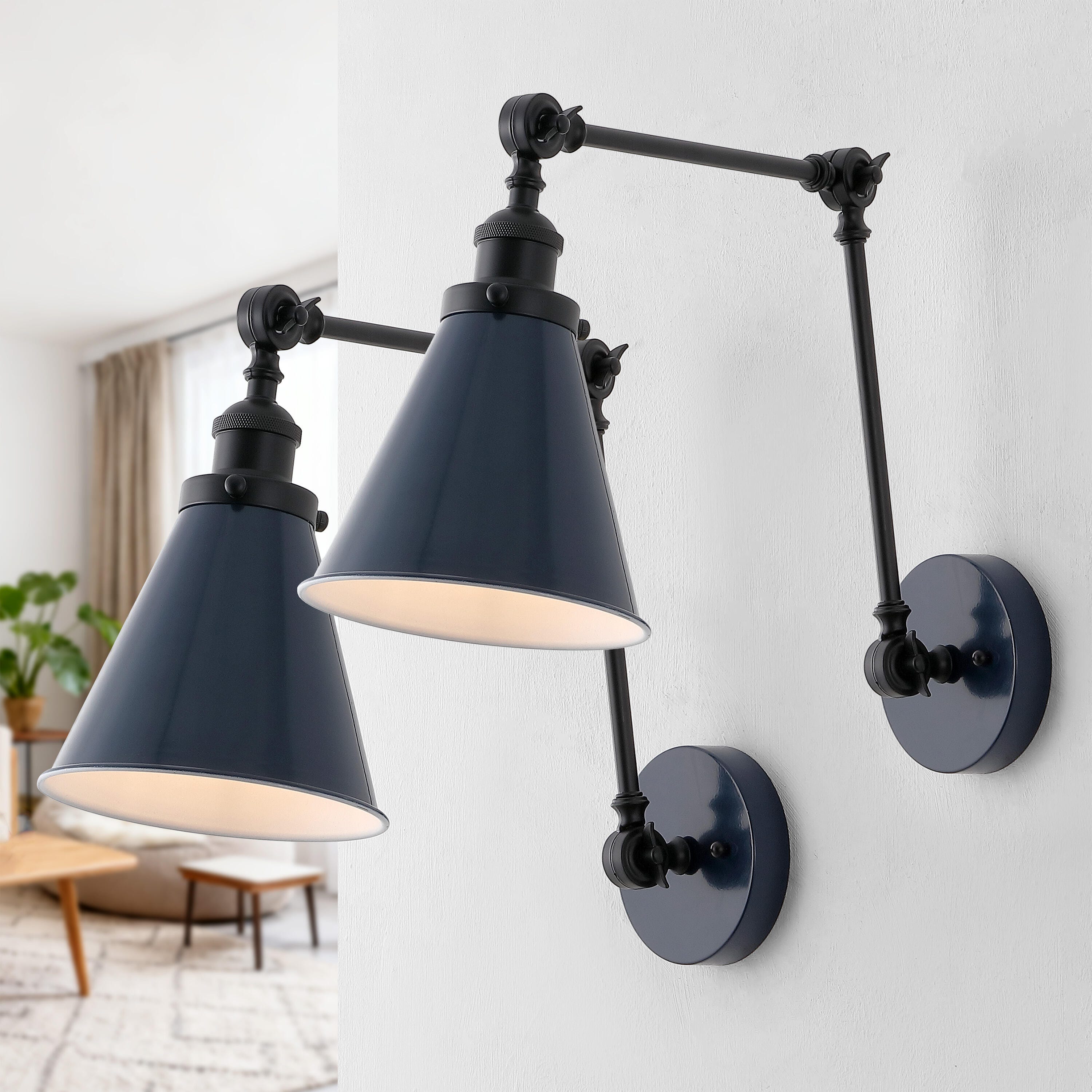 JONATHAN Y Rover Wall Sconce (Set of 2), Navy/Black, rollover