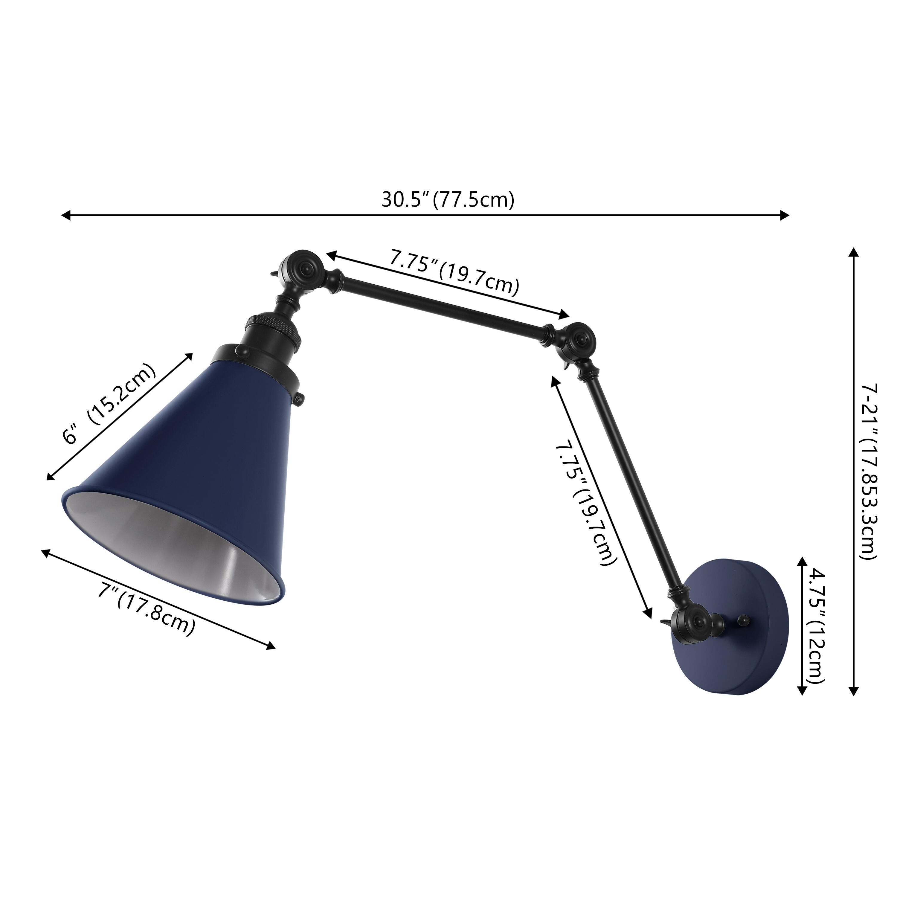 JONATHAN Y Rover Wall Sconce (Set of 2), Navy/Black, large