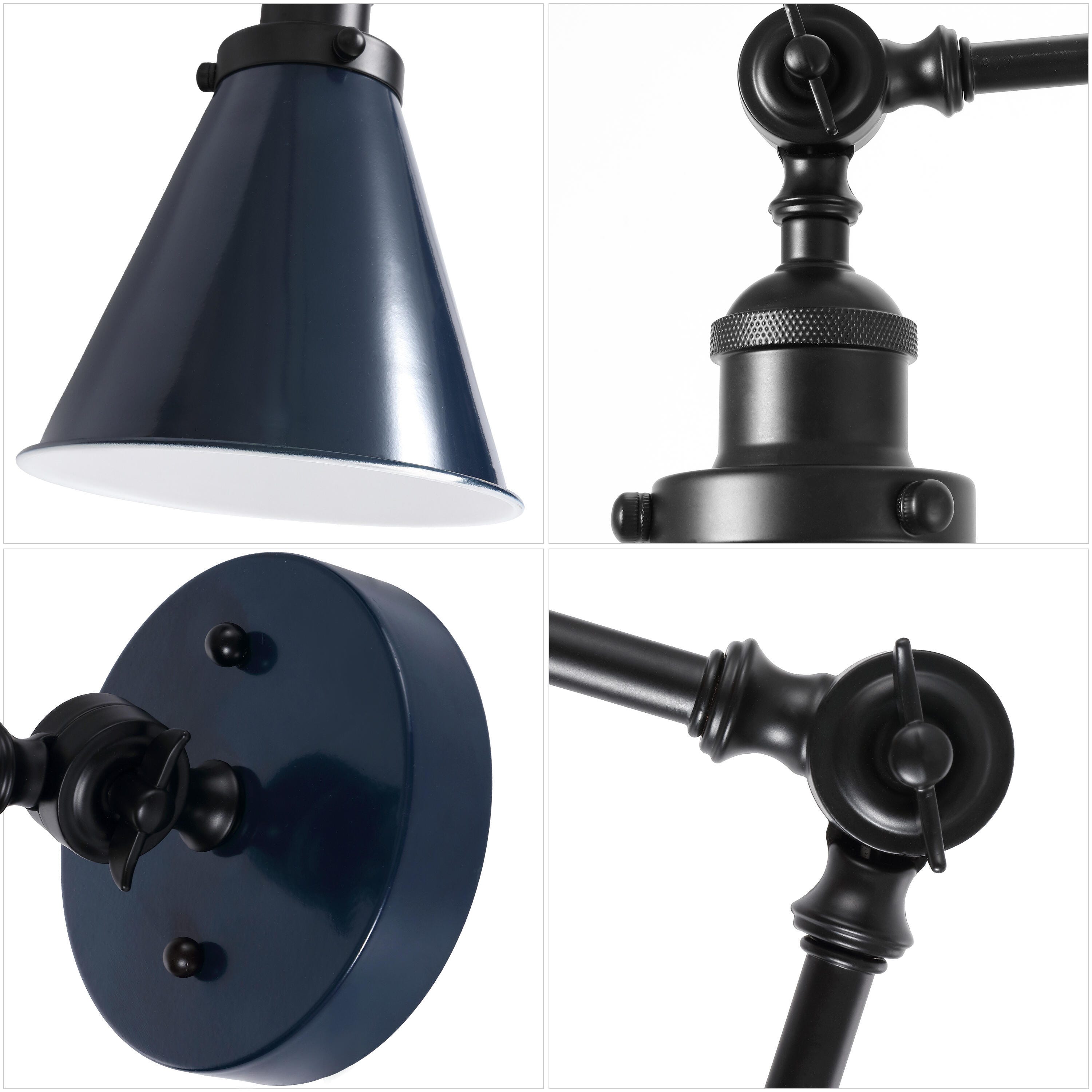 JONATHAN Y Rover Wall Sconce (Set of 2), Navy/Black, large