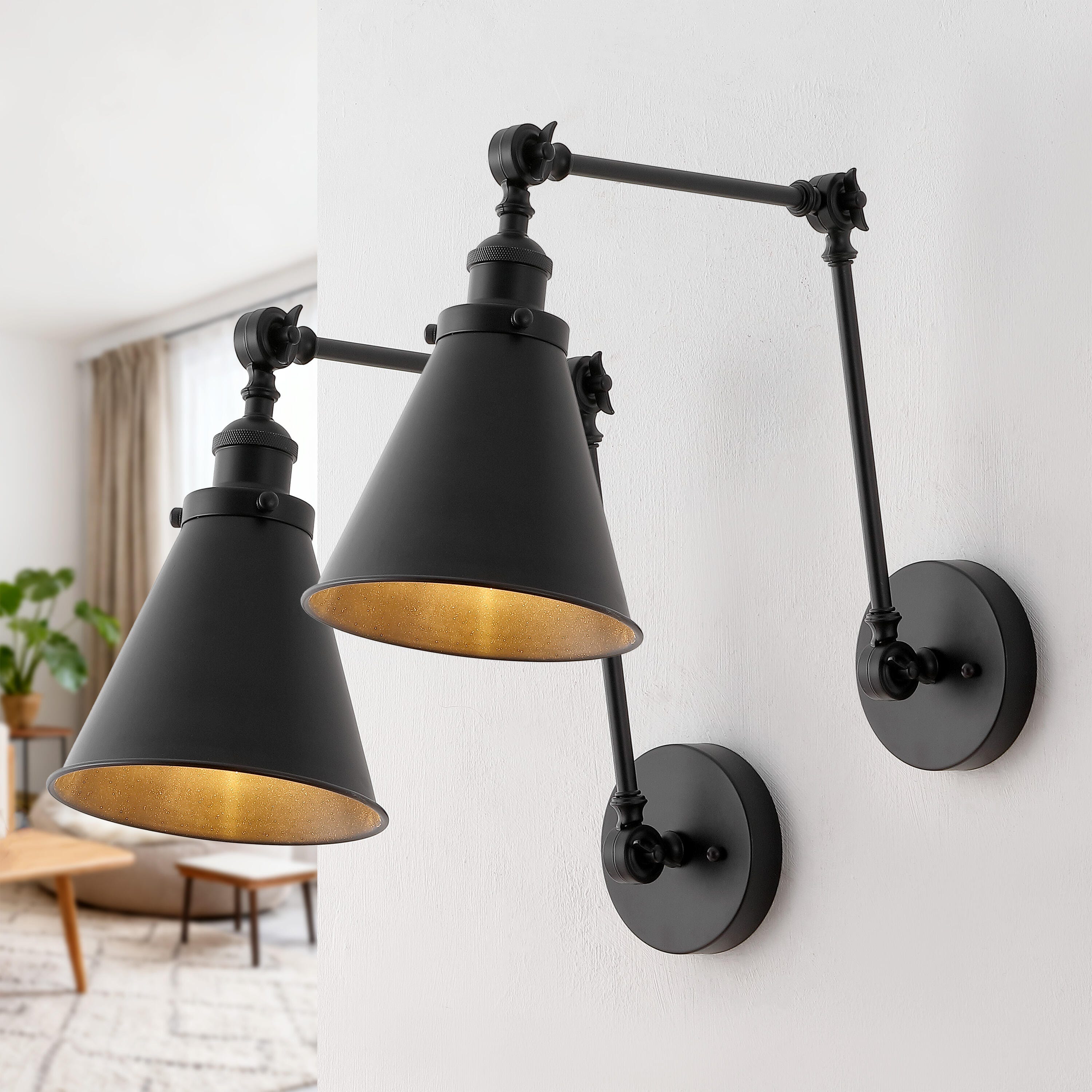 JONATHAN Y Rover Wall Sconce (Set of 2), Black, large