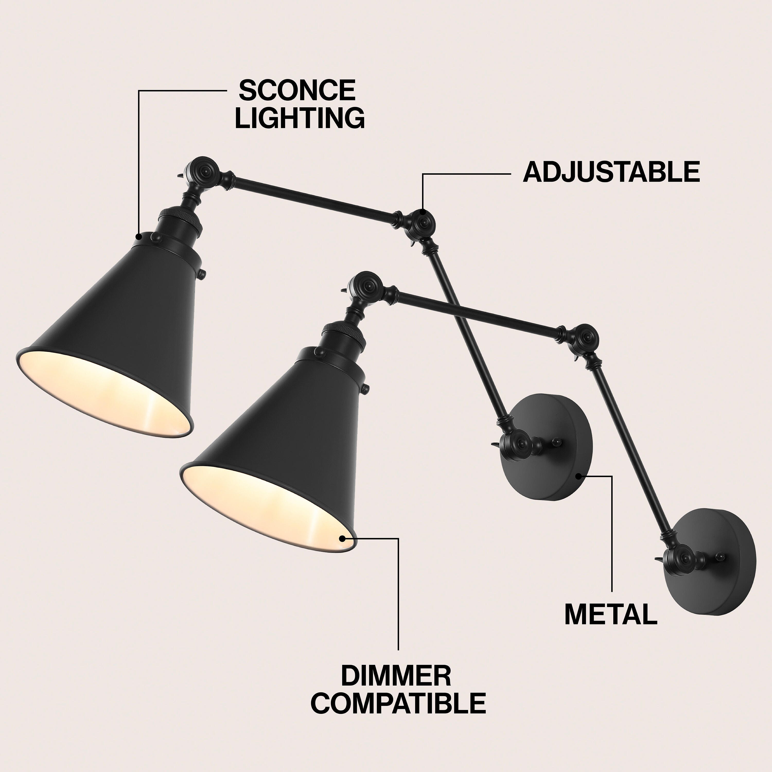 JONATHAN Y Rover Wall Sconce (Set of 2), Black, large