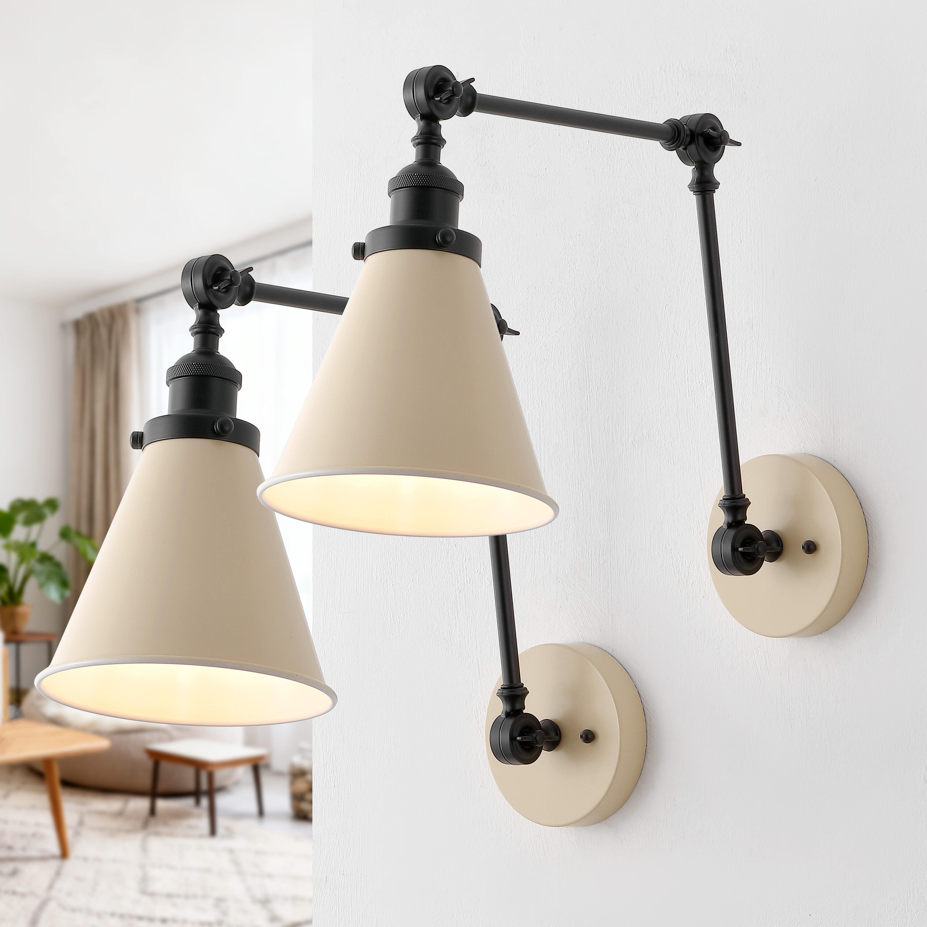 JONATHAN Y Rover Wall Sconce (Set of 2), Almond/Black, rollover