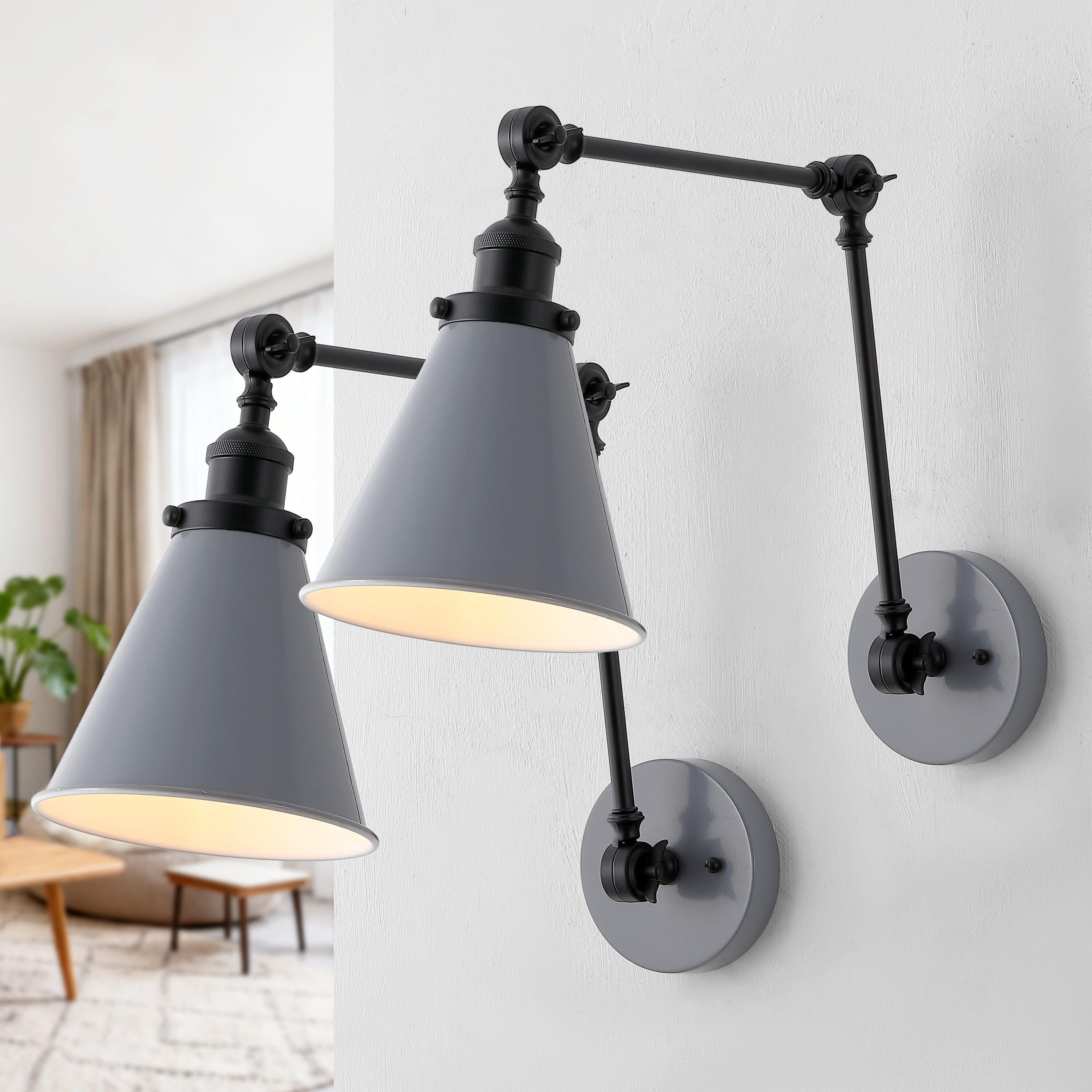 JONATHAN Y Rover Wall Sconce (Set of 2), Gray/Black, rollover