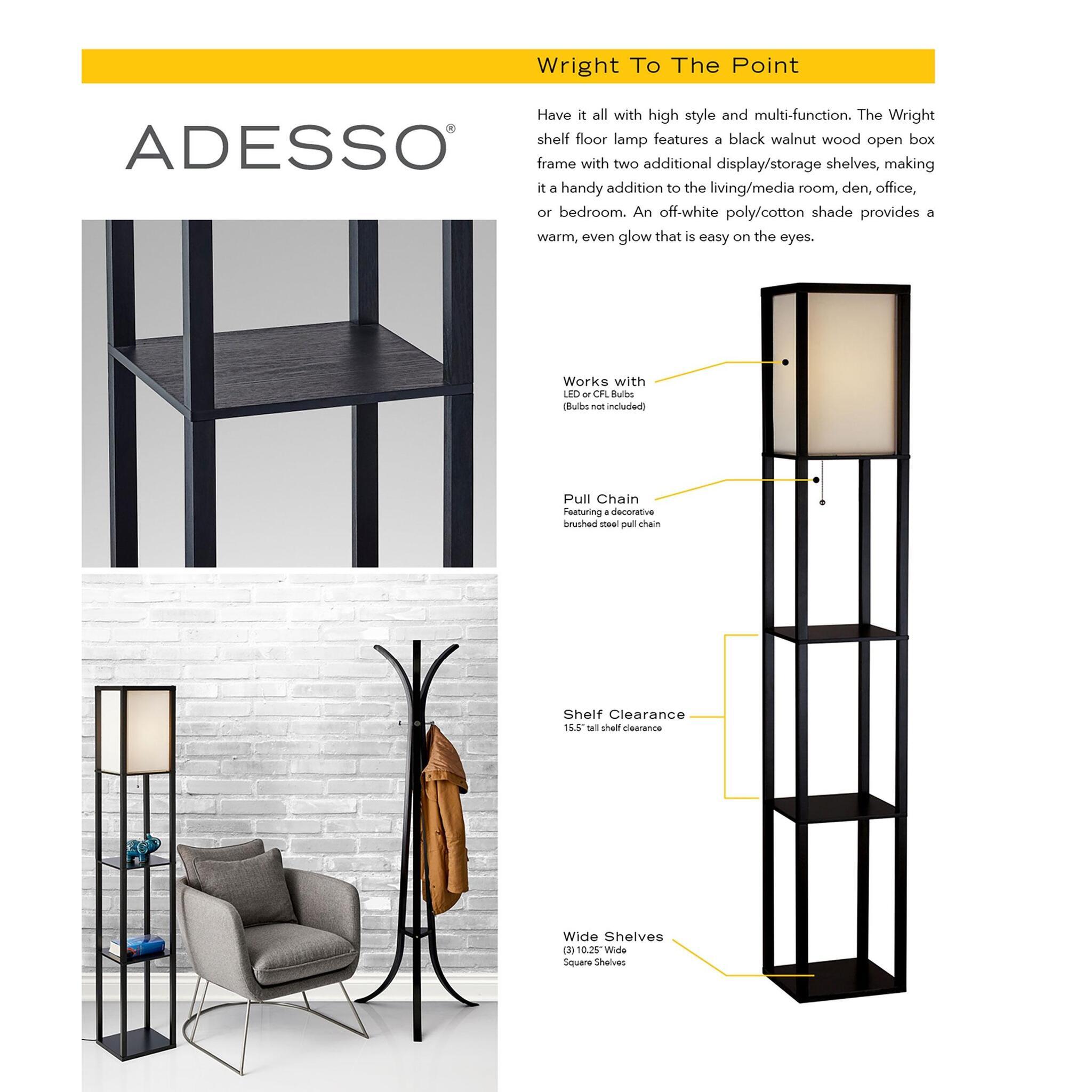 Adesso Wright Shelf Floor Lamp, Black, large