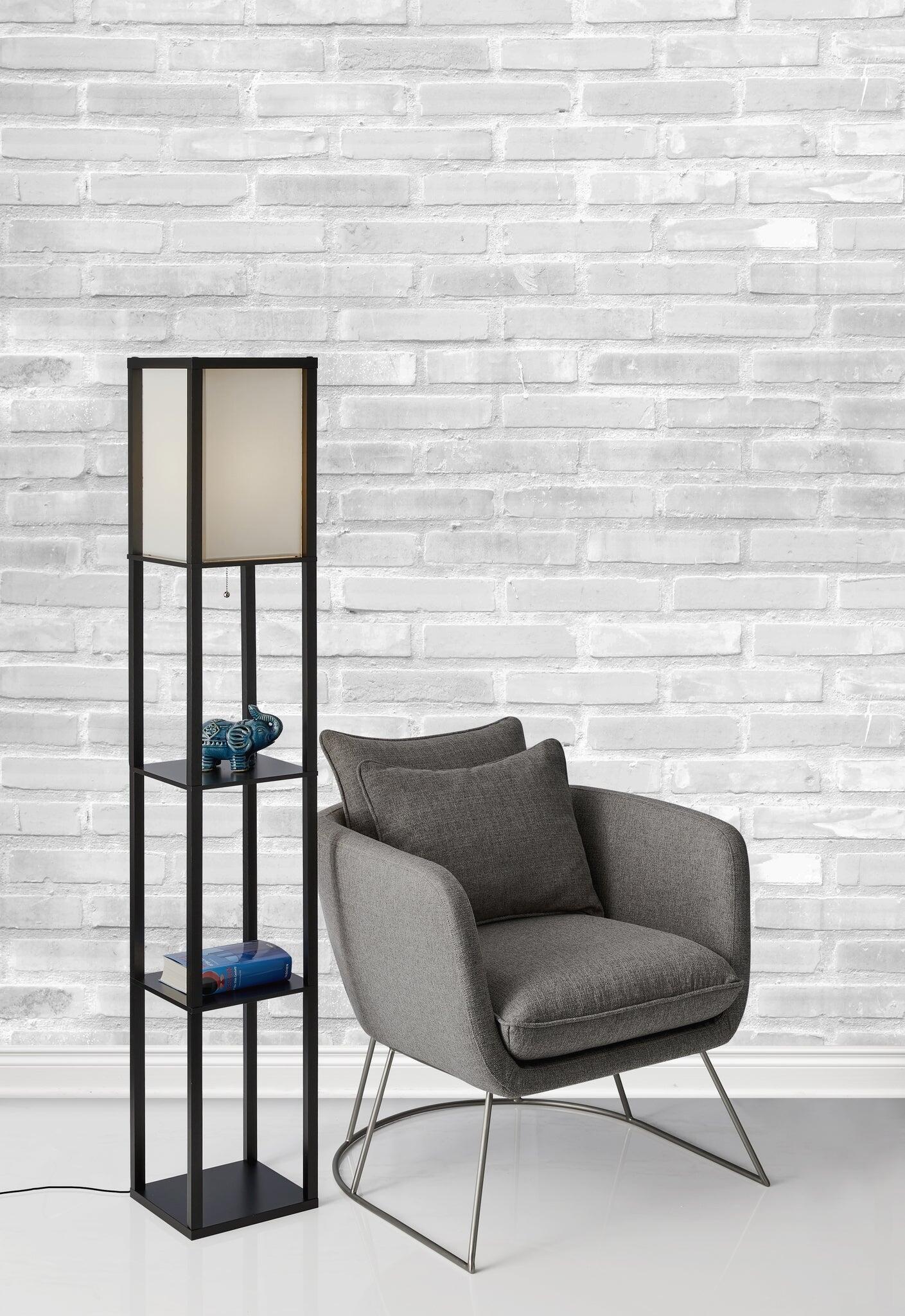 Adesso Wright Shelf Floor Lamp, Black, large