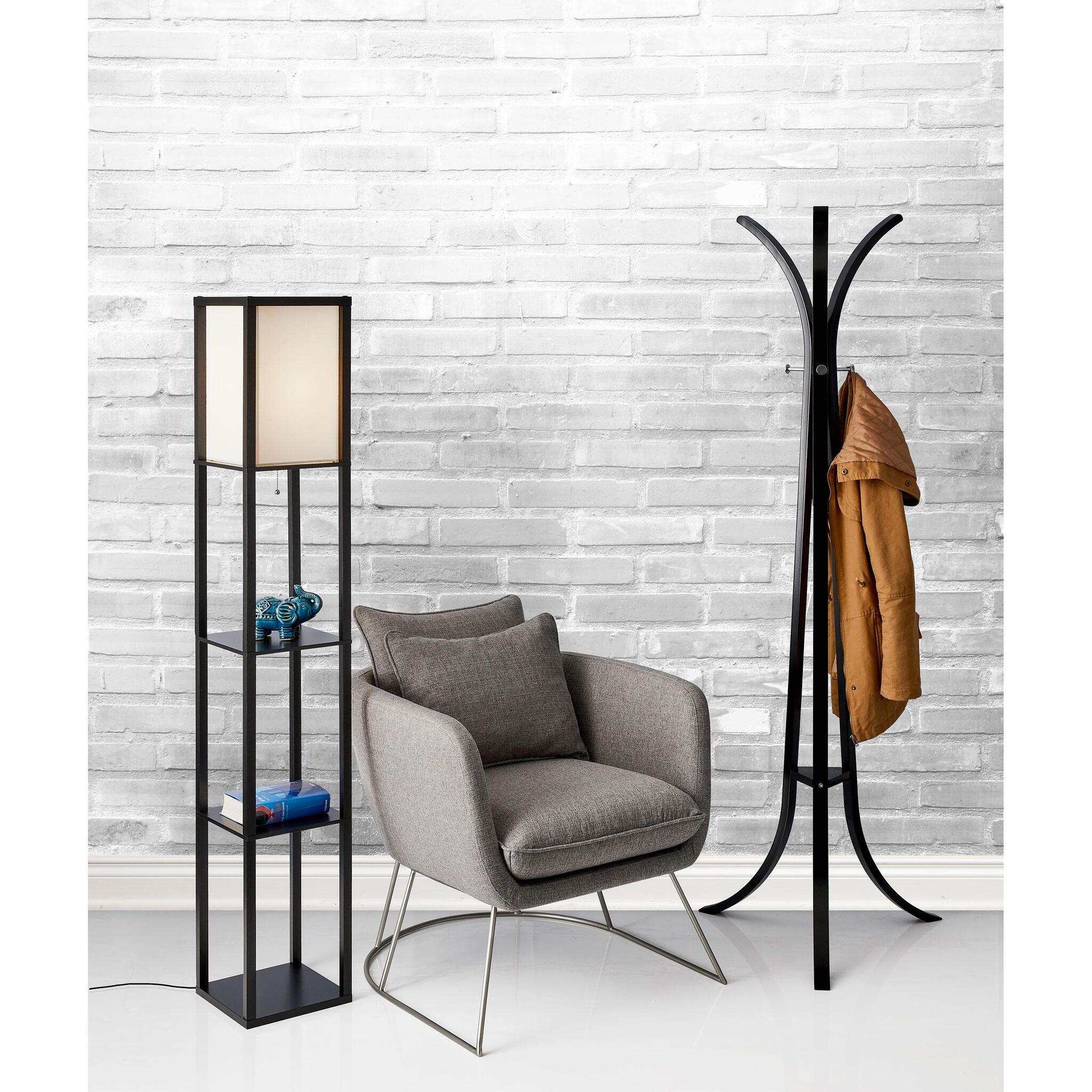 Adesso Wright Shelf Floor Lamp, Black, large