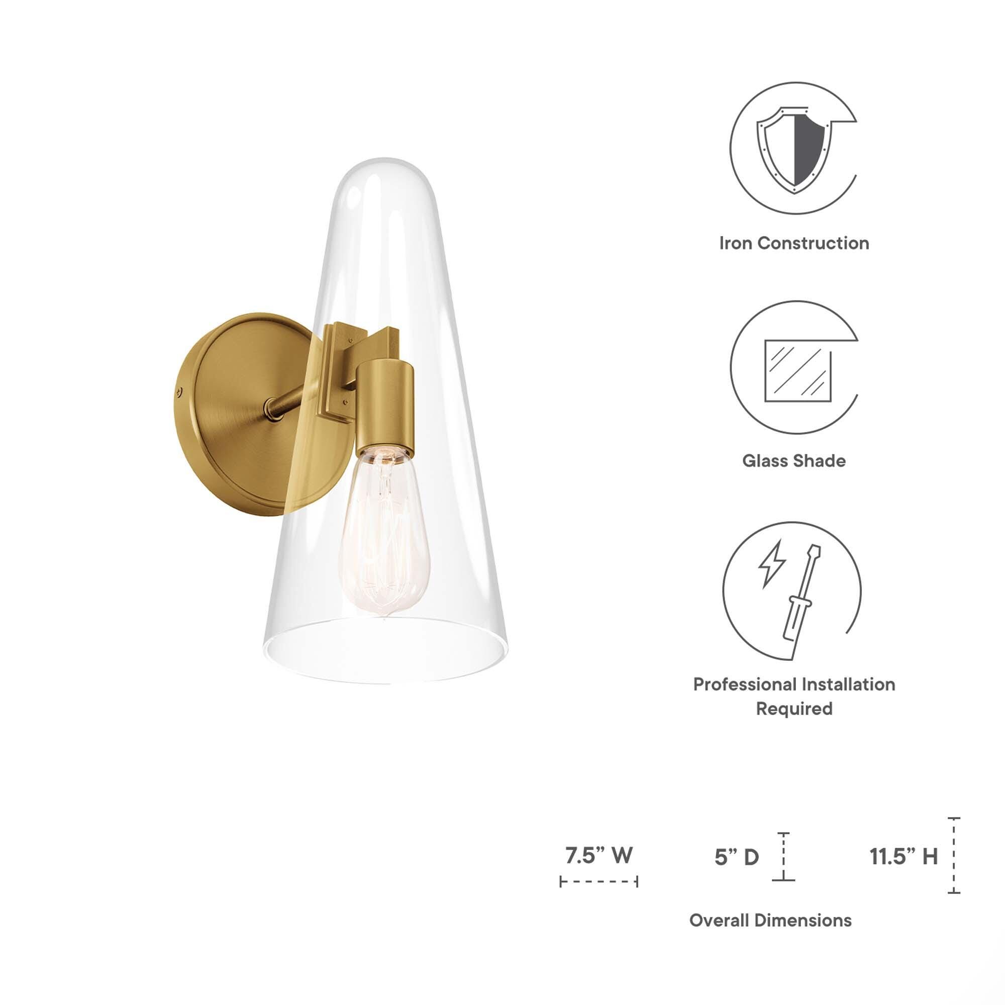 Modway Beacon Wall Sconce, Clear/Brass, large