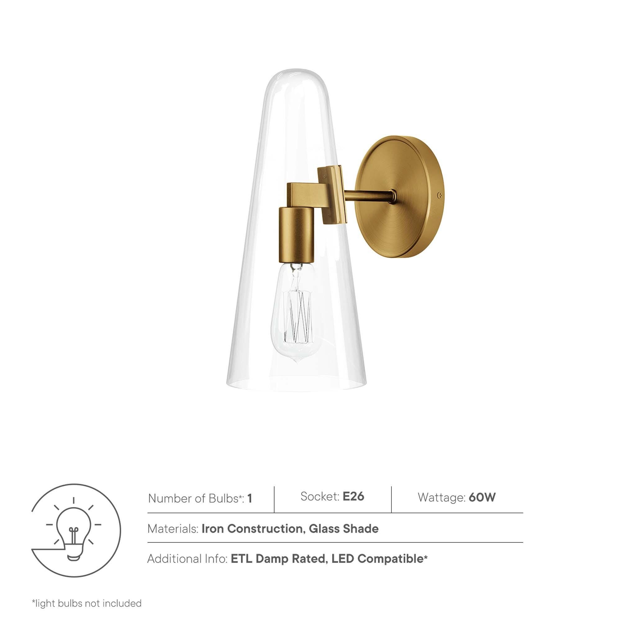 Modway Beacon Wall Sconce, Clear/Brass, large