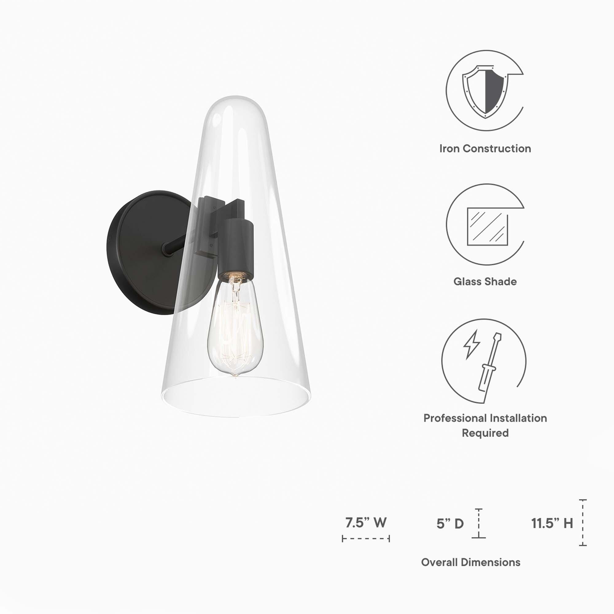 Modway Beacon Wall Sconce, Clear/Black, large