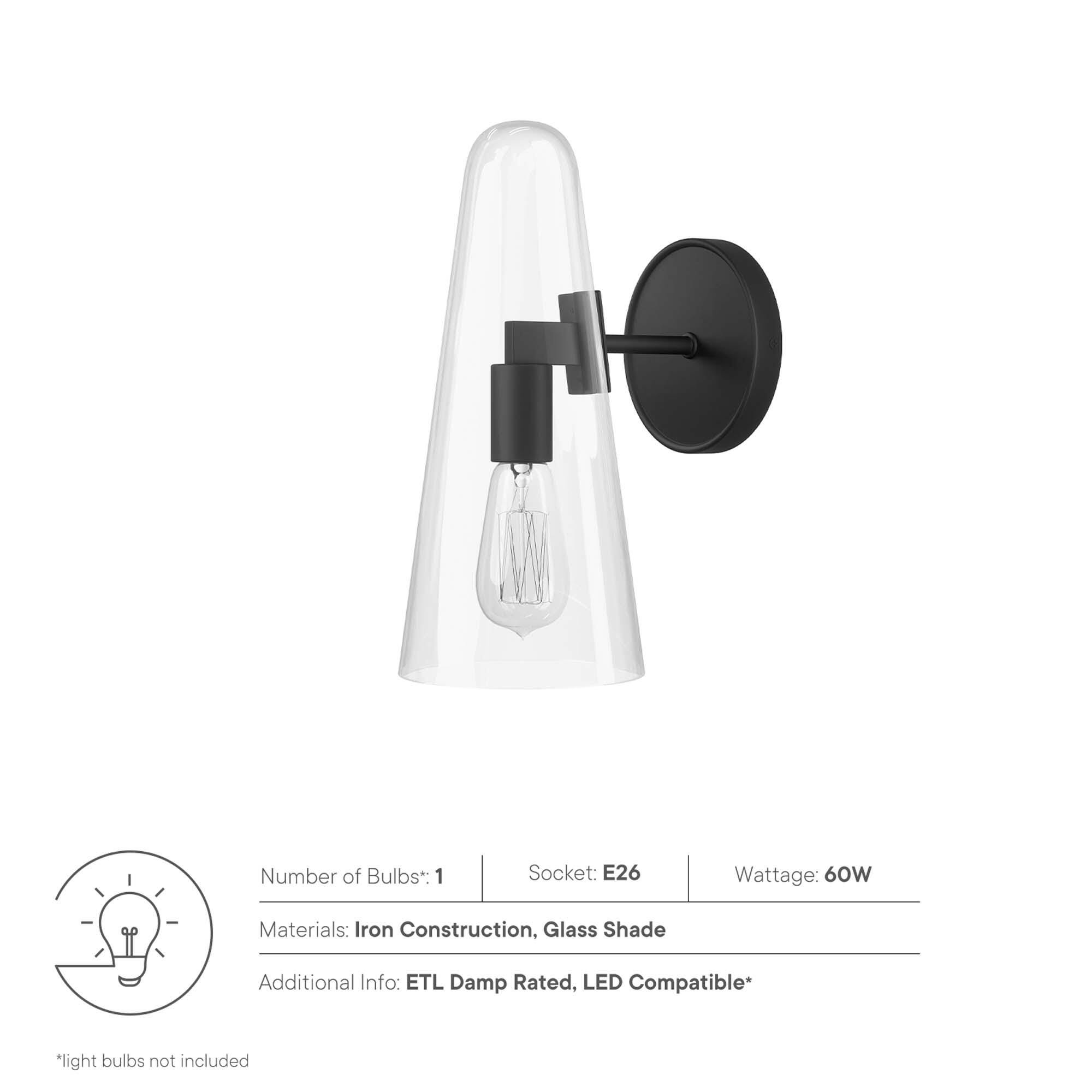 Modway Beacon Wall Sconce, Clear/Black, large