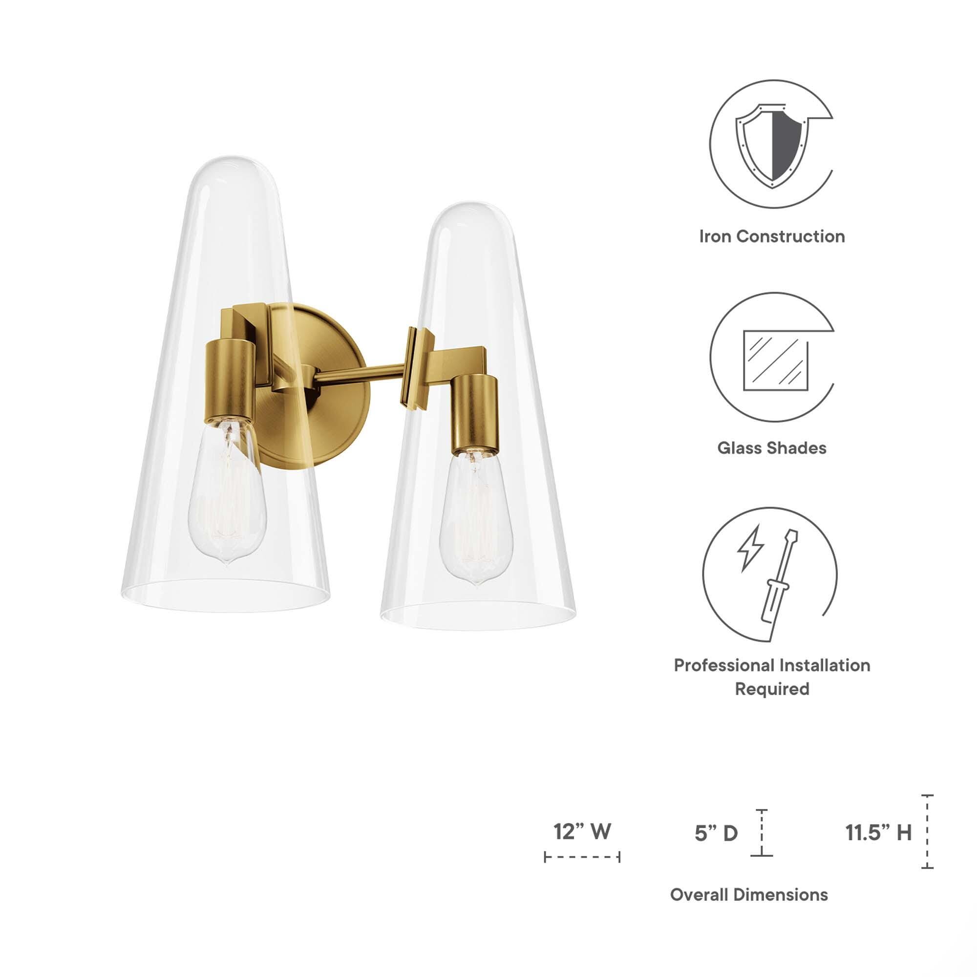 Modway Beacon Solid Wall Sconce, Clear/Brass, large