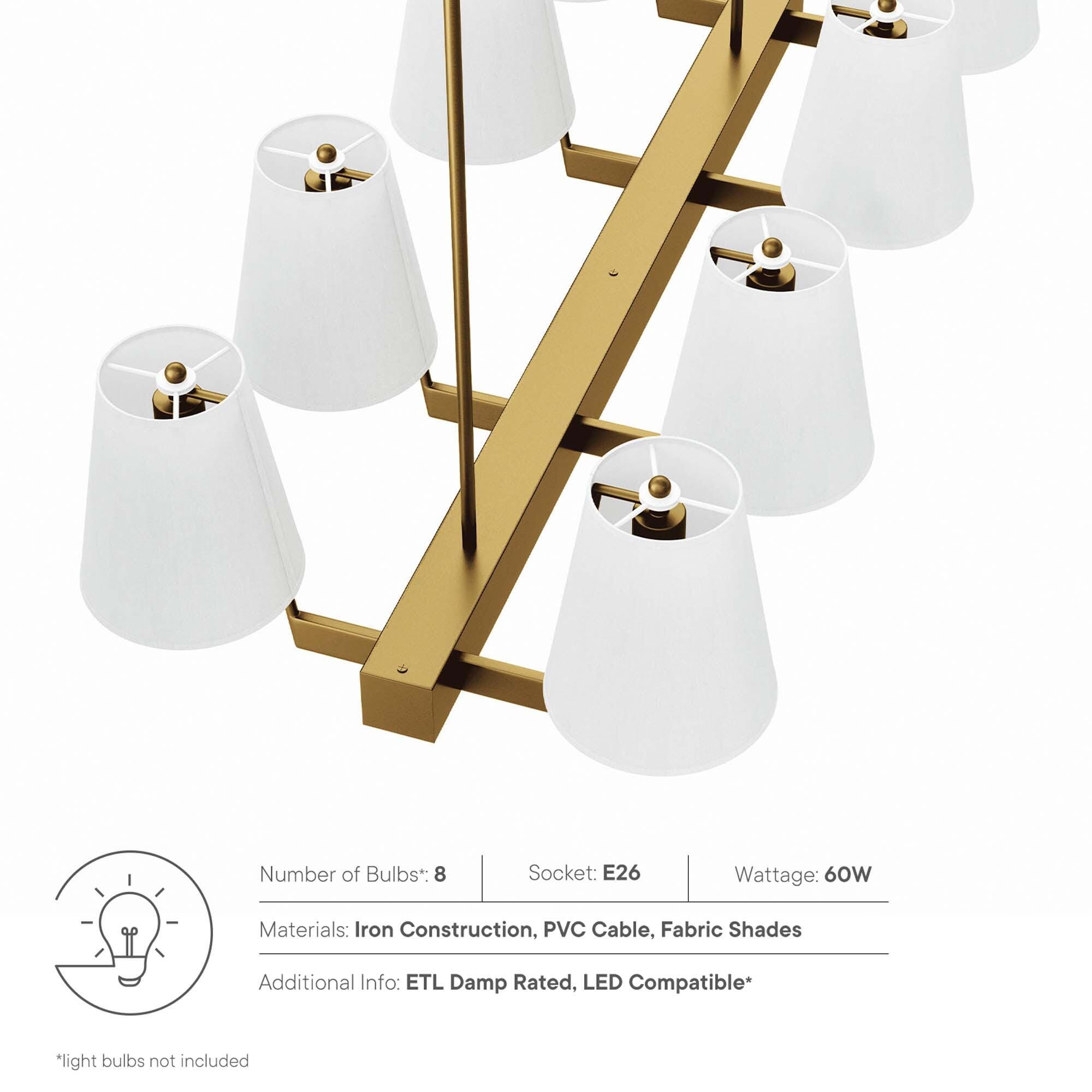 Modway Enthrall 8-Light Chandelier, White/Brass, large