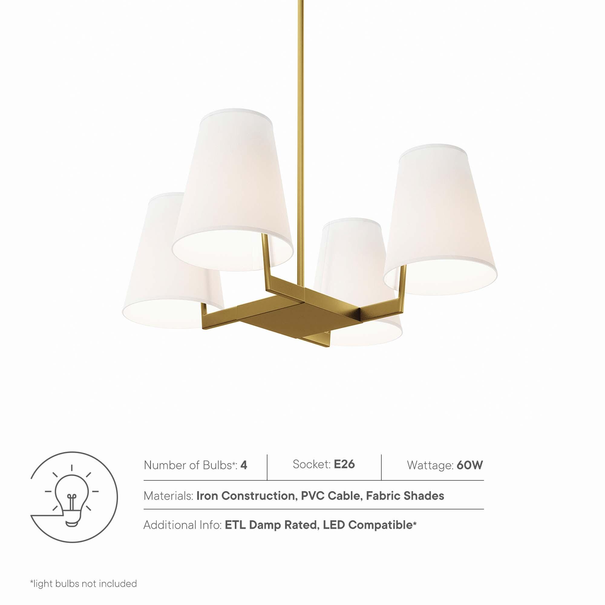 Modway Mercer Pendant Light, White/Brass, large