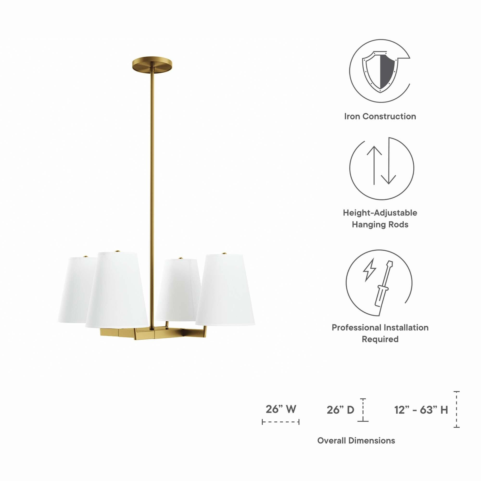 Modway Mercer Pendant Light, White/Brass, large