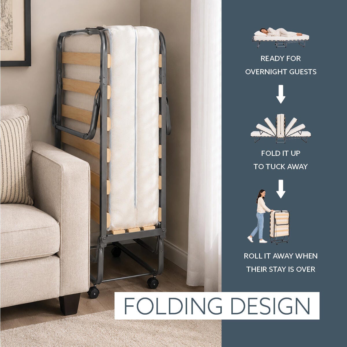 Linon Luxor Folding Bed with Memory Foam, , large