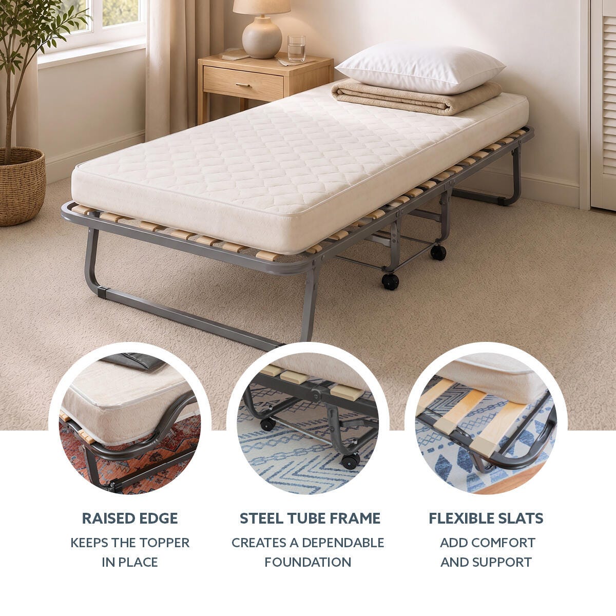 Linon Luxor Folding Bed with Memory Foam, , large