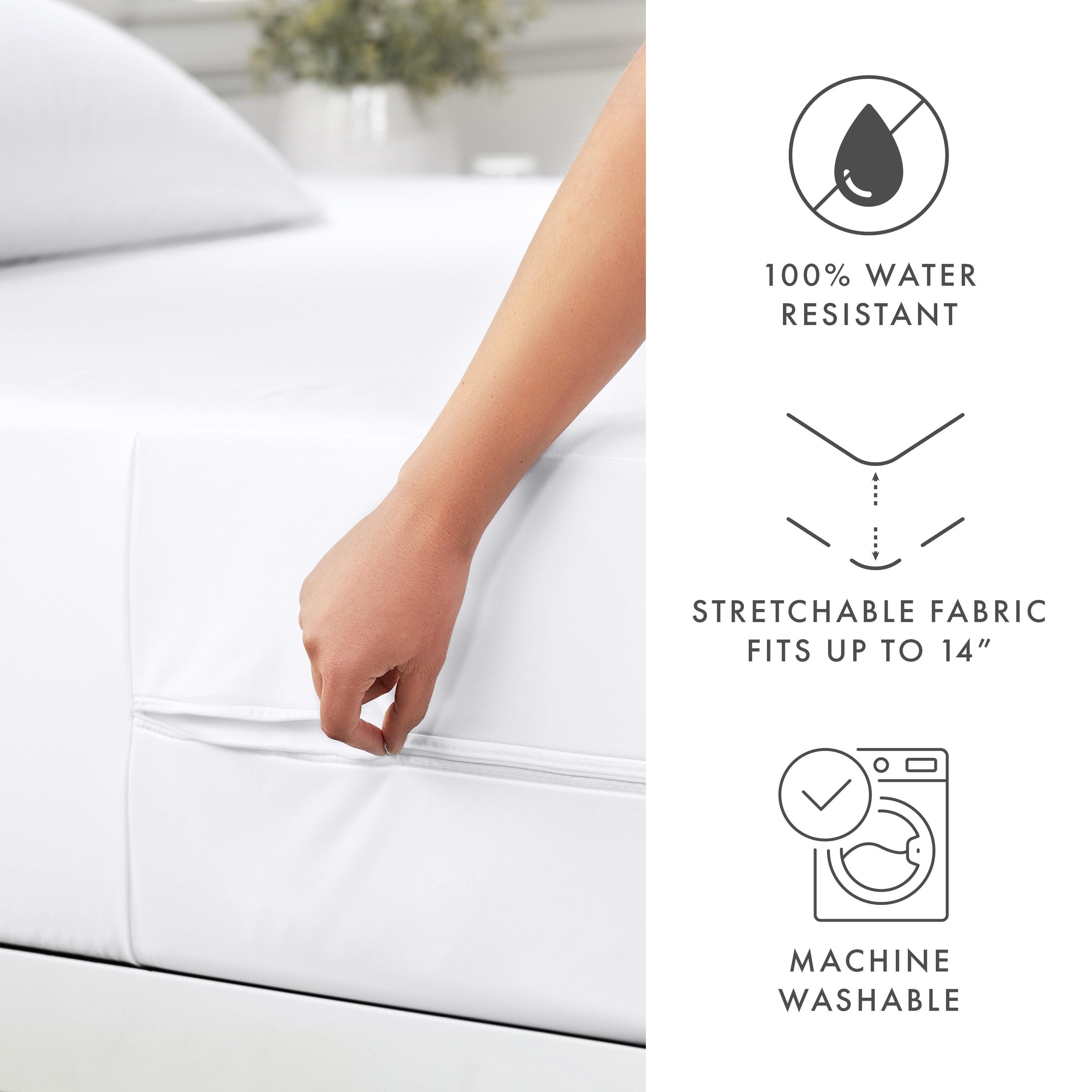 Zippered Twin Bed Bug and Spill Proof Mattress Protector, White, large
