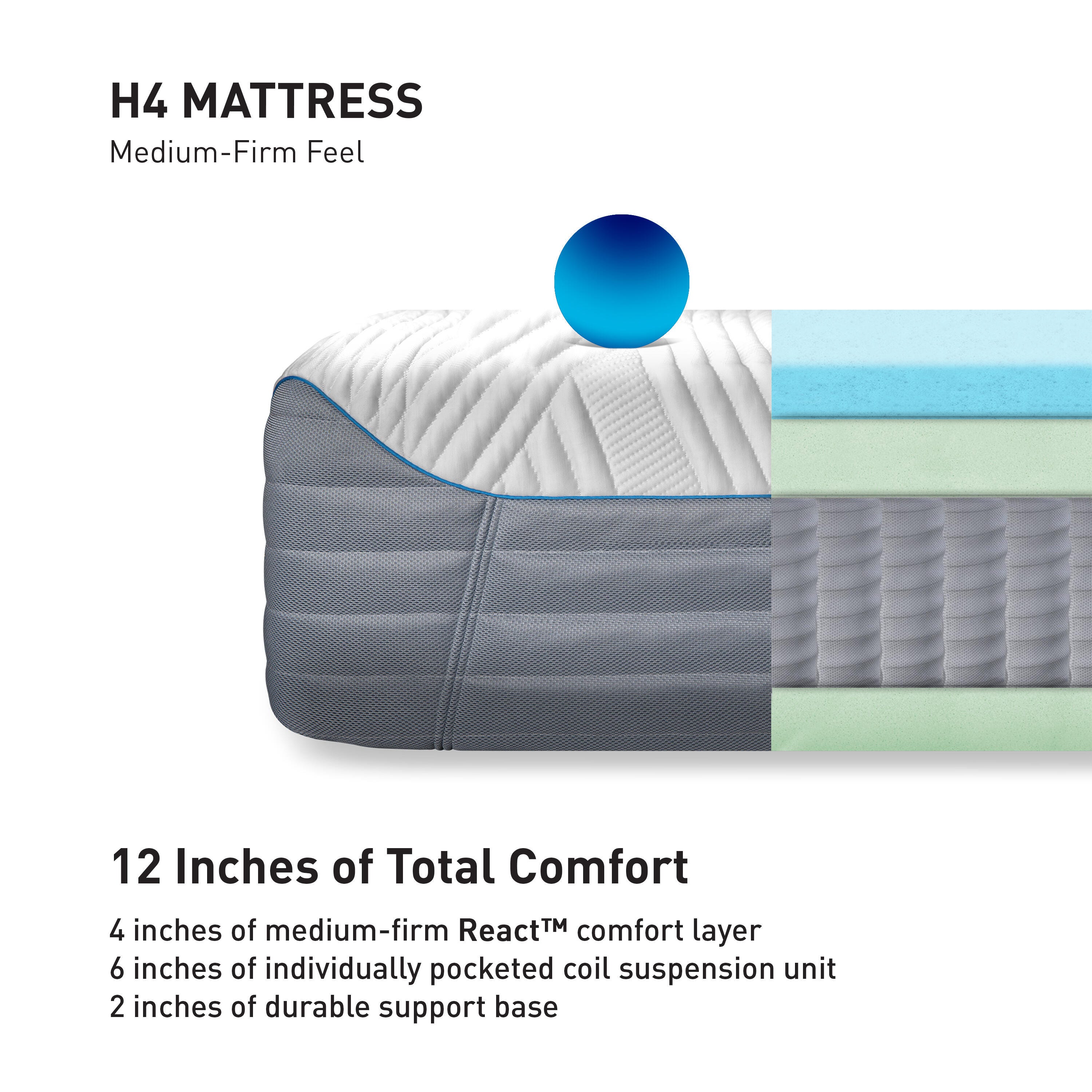 Bedgear H4 Performance Hybrid Queen Mattress, White, large