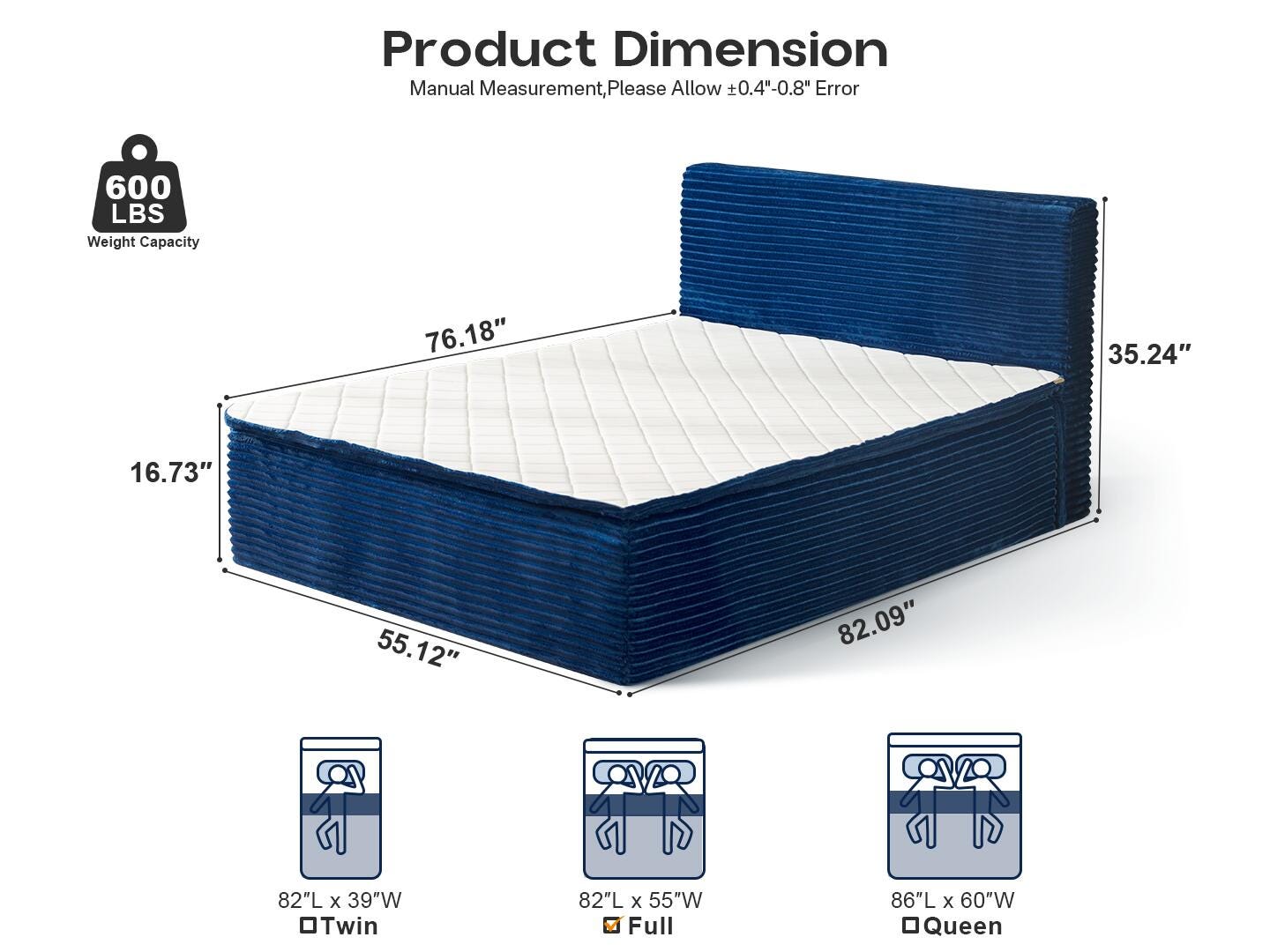 HOMLUX Medium Full Mattress, Blue, large