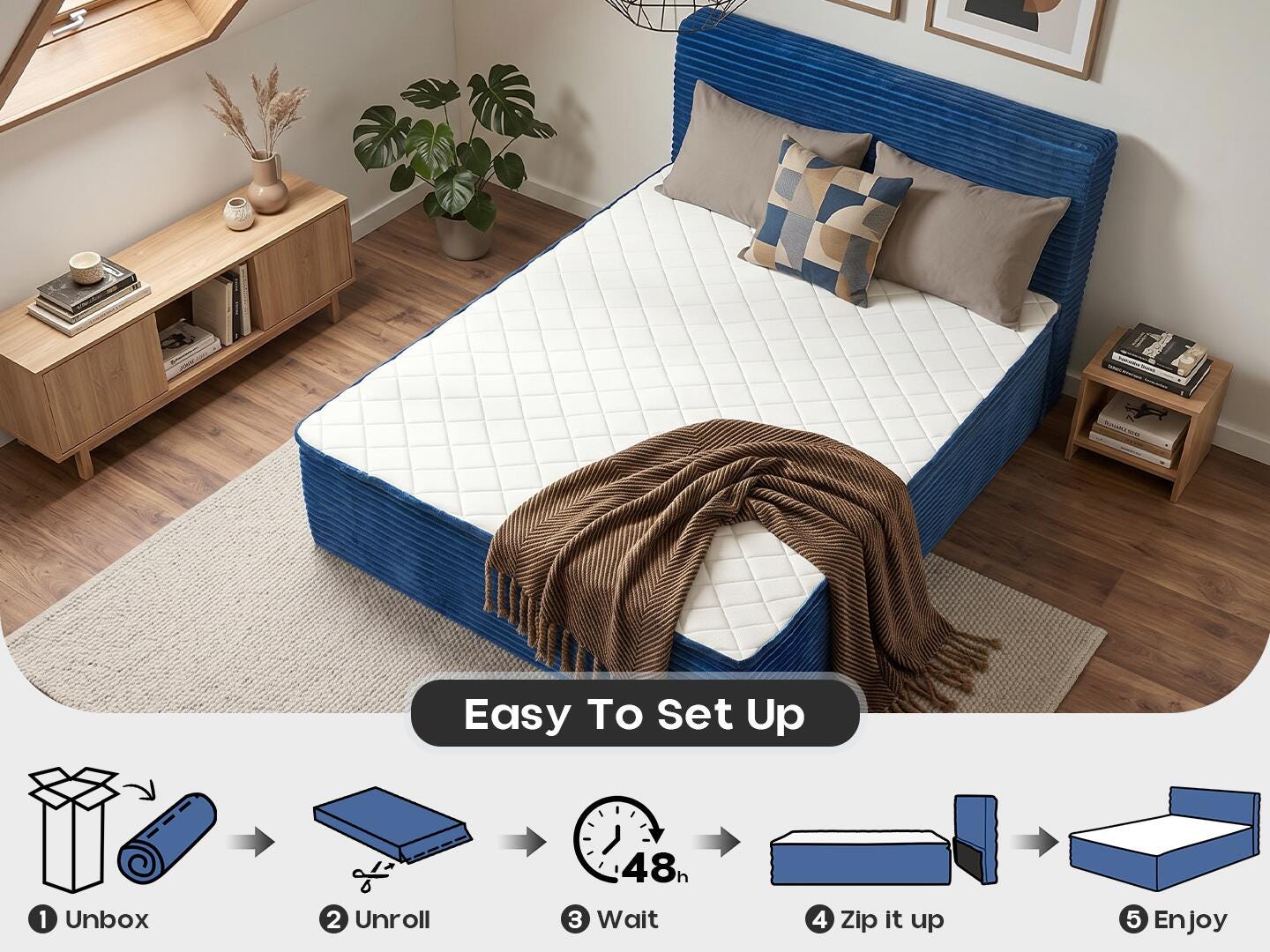 HOMLUX Medium Full Mattress, Blue, large
