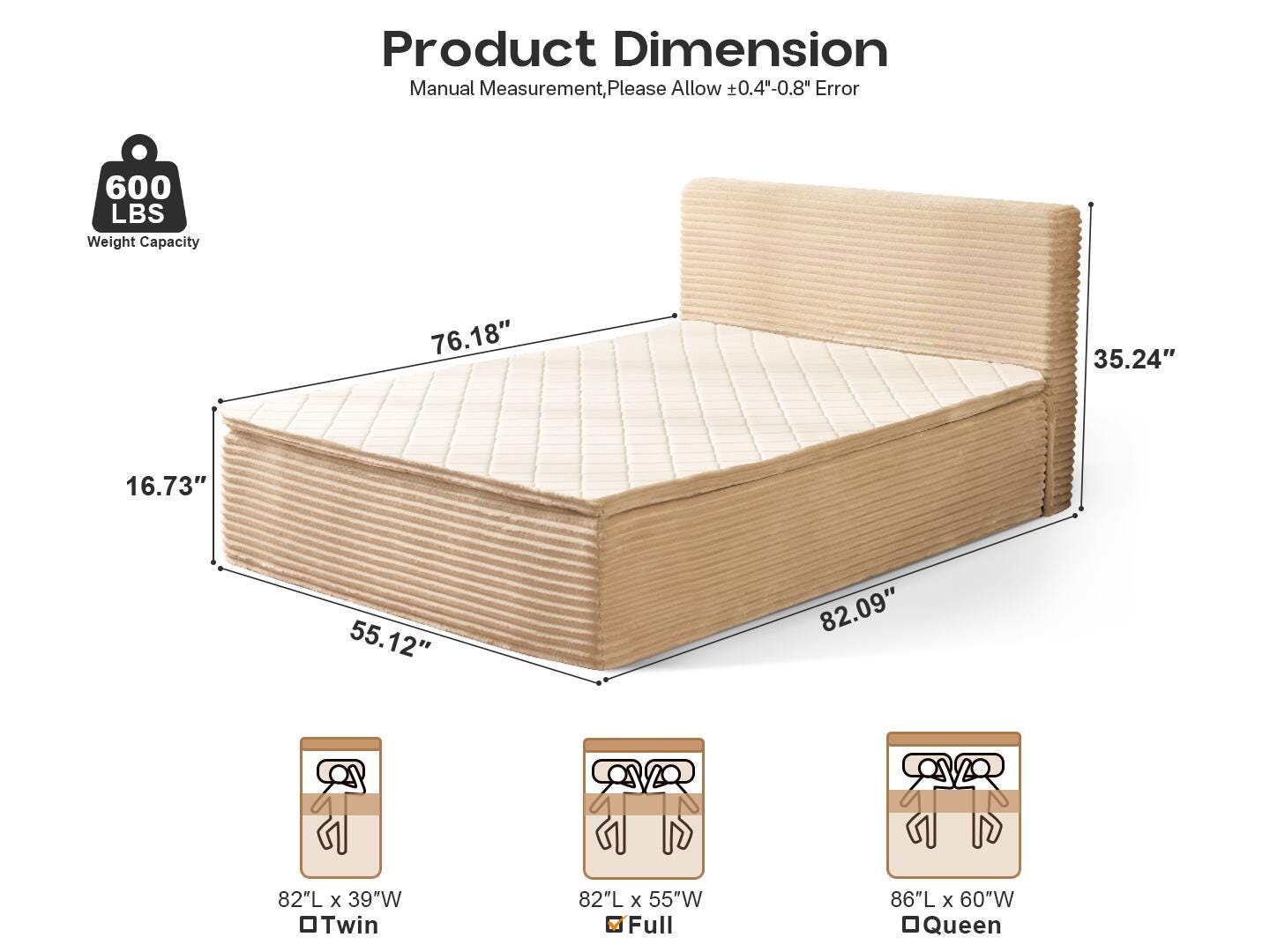 HOMLUX Medium Full Mattress, Beige, large