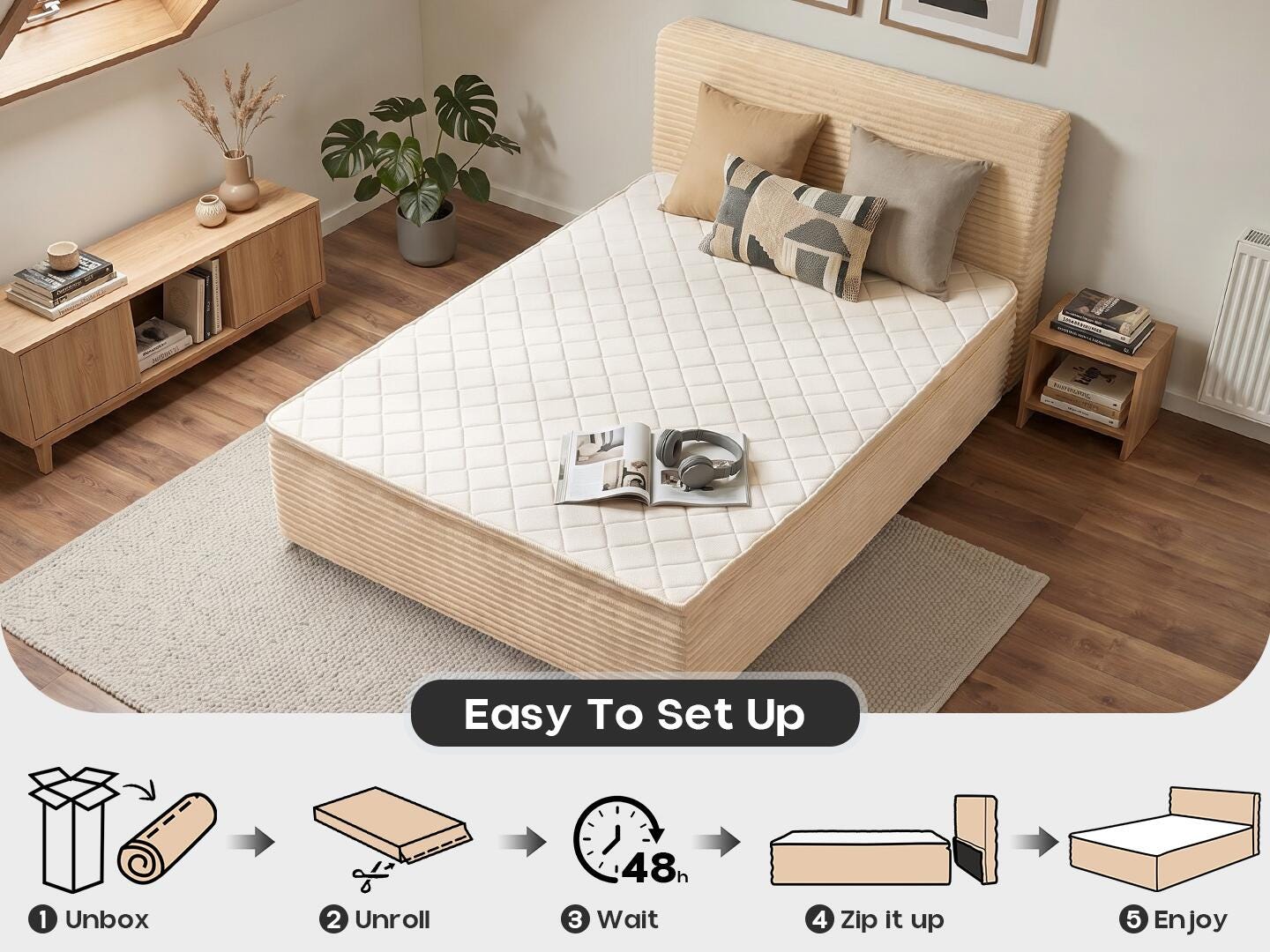 HOMLUX Medium Full Mattress, Beige, large
