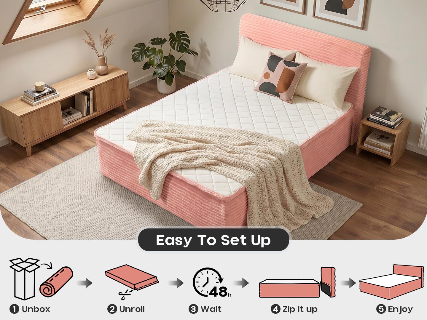 HOMLUX Medium Full Mattress, Pink, large