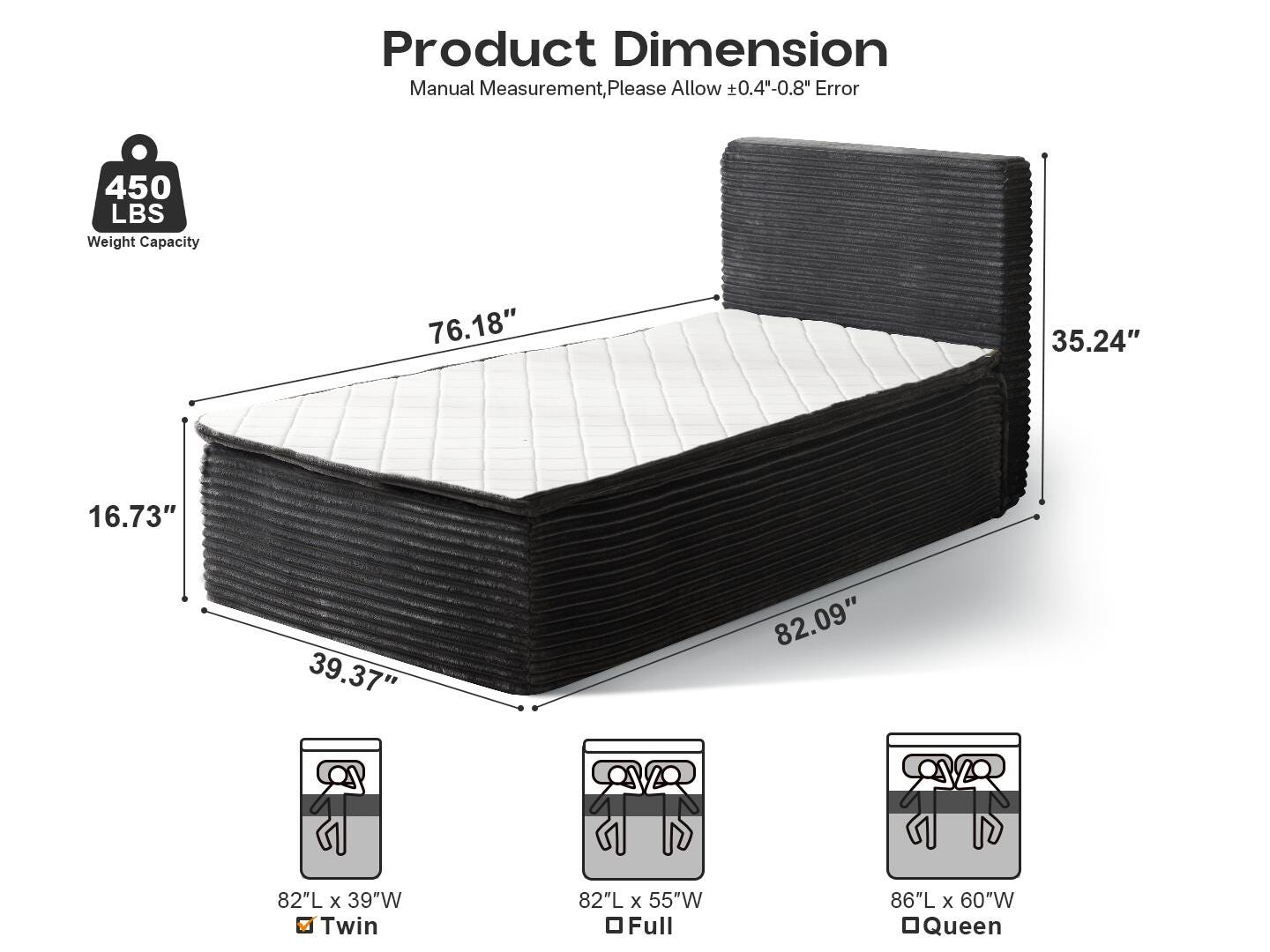 HOMLUX Medium Twin Mattress, Gray, large