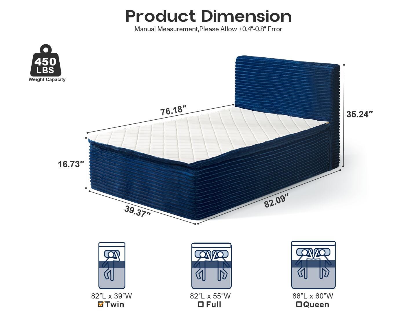 HOMLUX Medium Twin Mattress, Blue, large