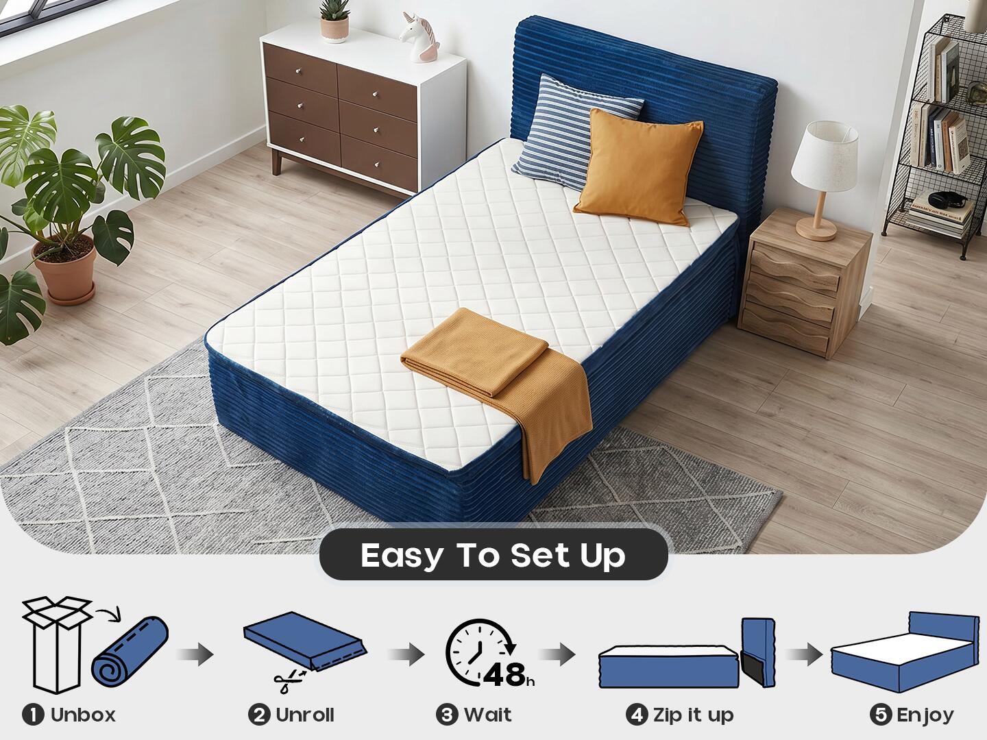 HOMLUX Medium Twin Mattress, Blue, large